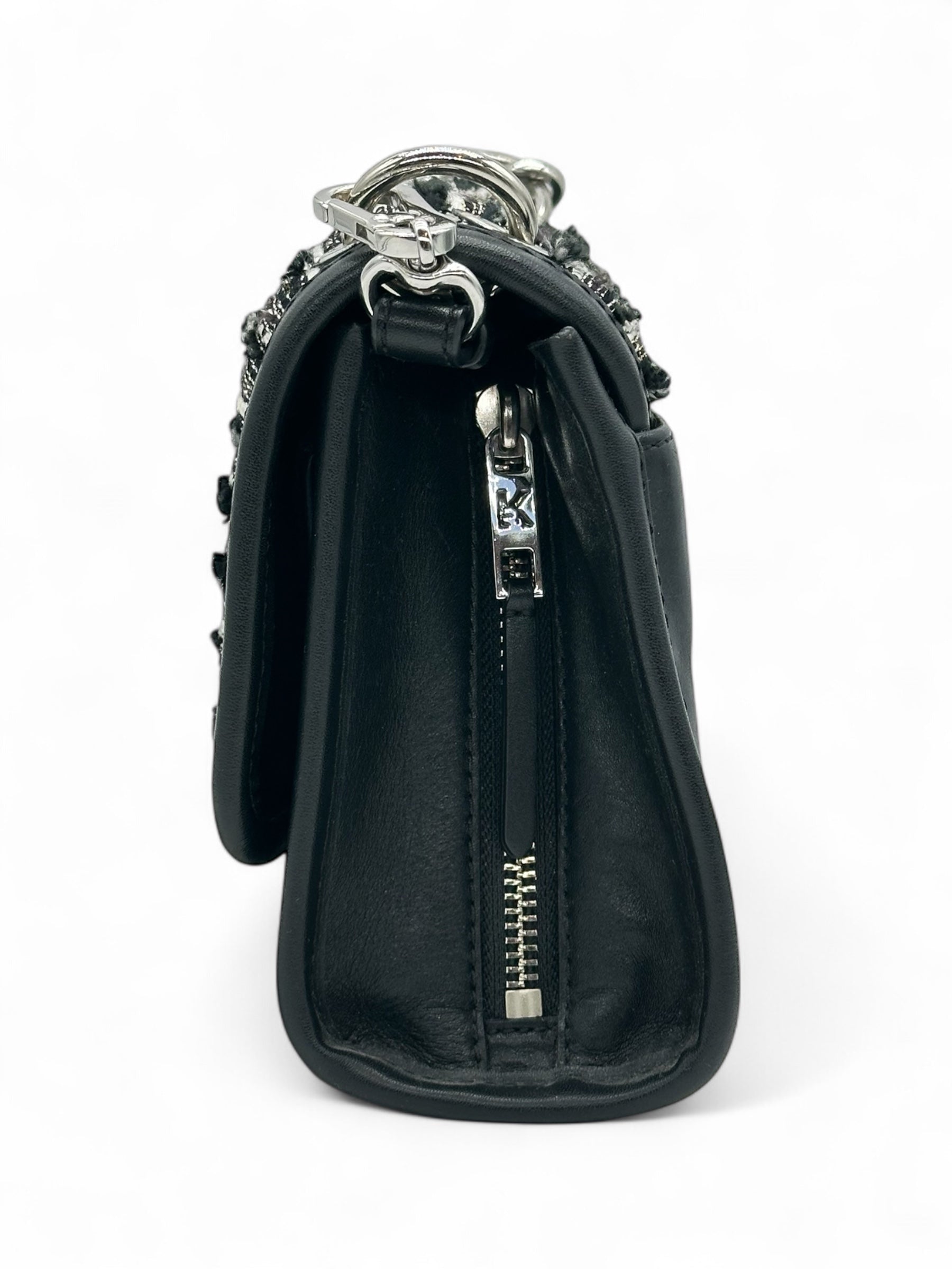 Karl Lagerfeld - Sac en cuir et tweed noir
