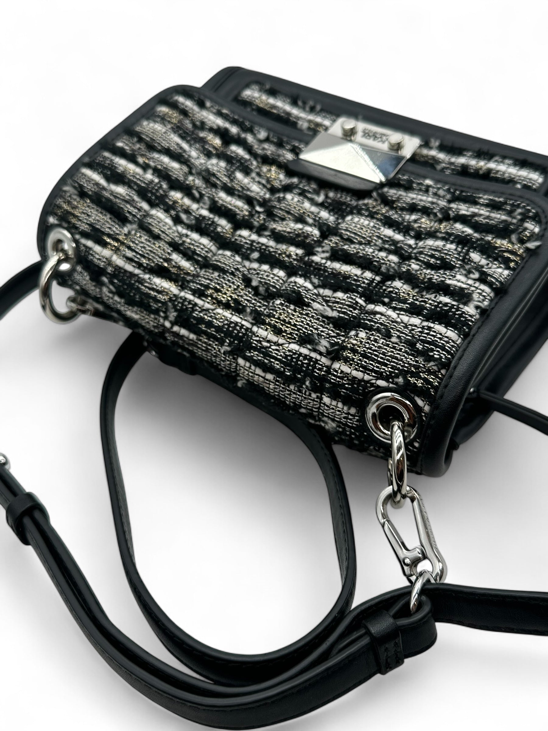Karl Lagerfeld - Sac en cuir et tweed noir