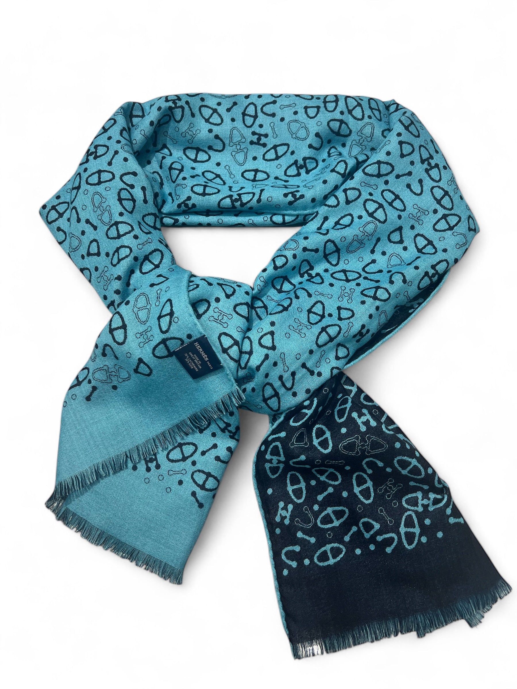 Hermès -  Étole bleu avec chaînes d&