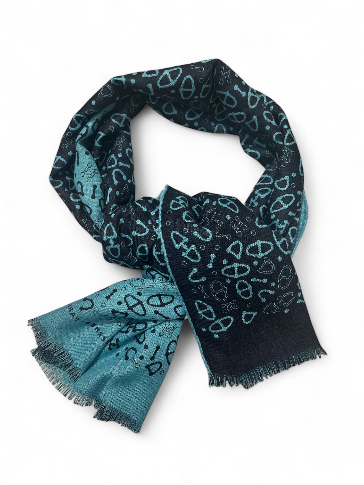 Hermès -  Étole bleu avec chaînes d&