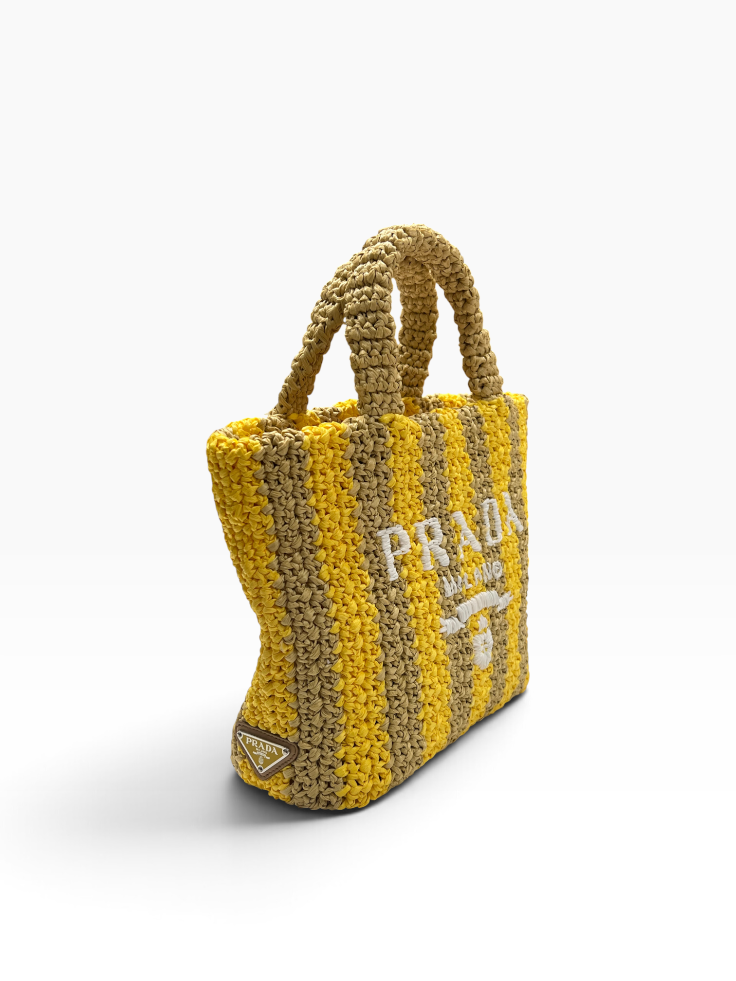 PRADA - sac raphia rayé jaune