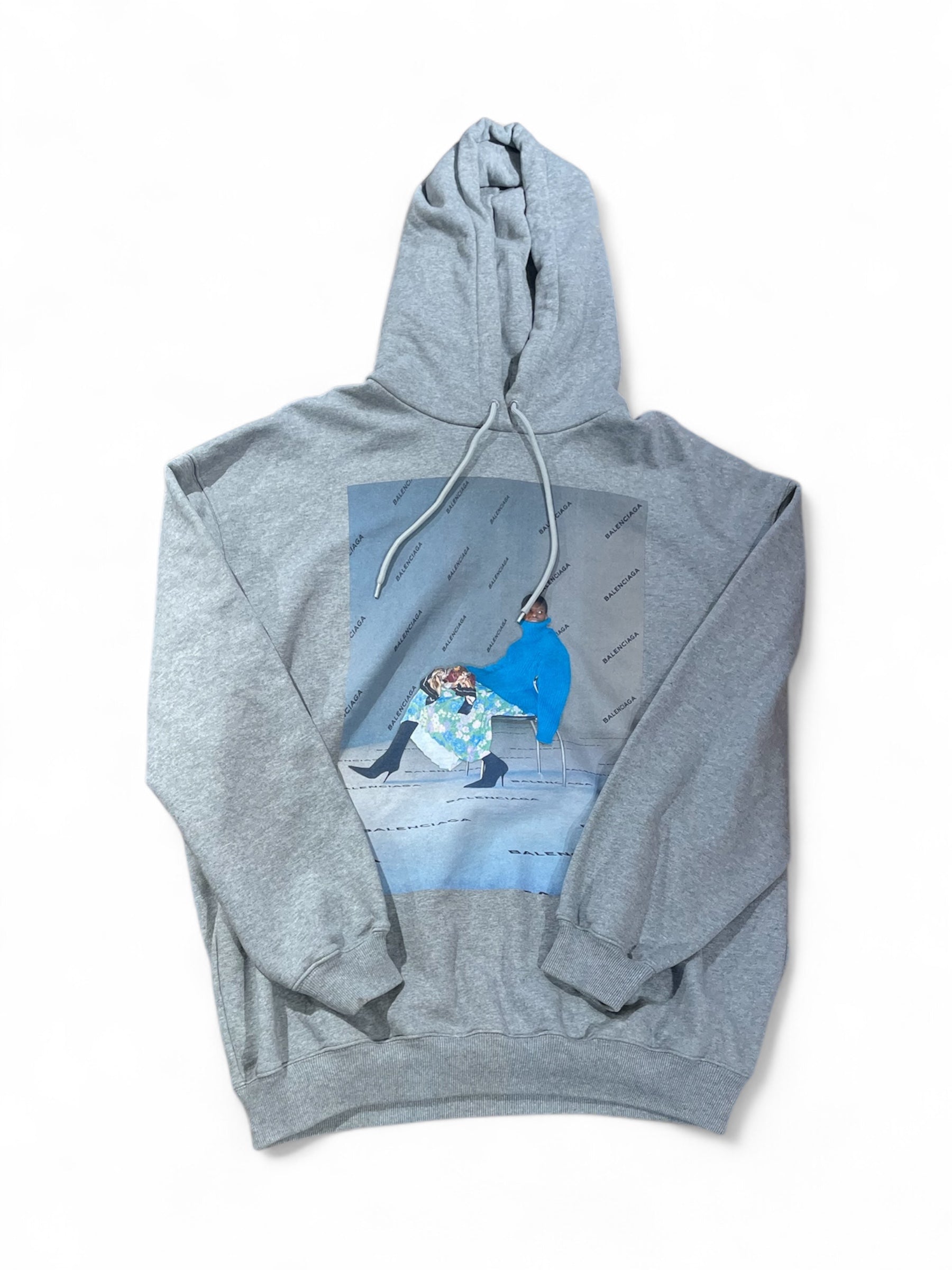 Balenciaga - Sweat à capuche gris avec imprimés T38
