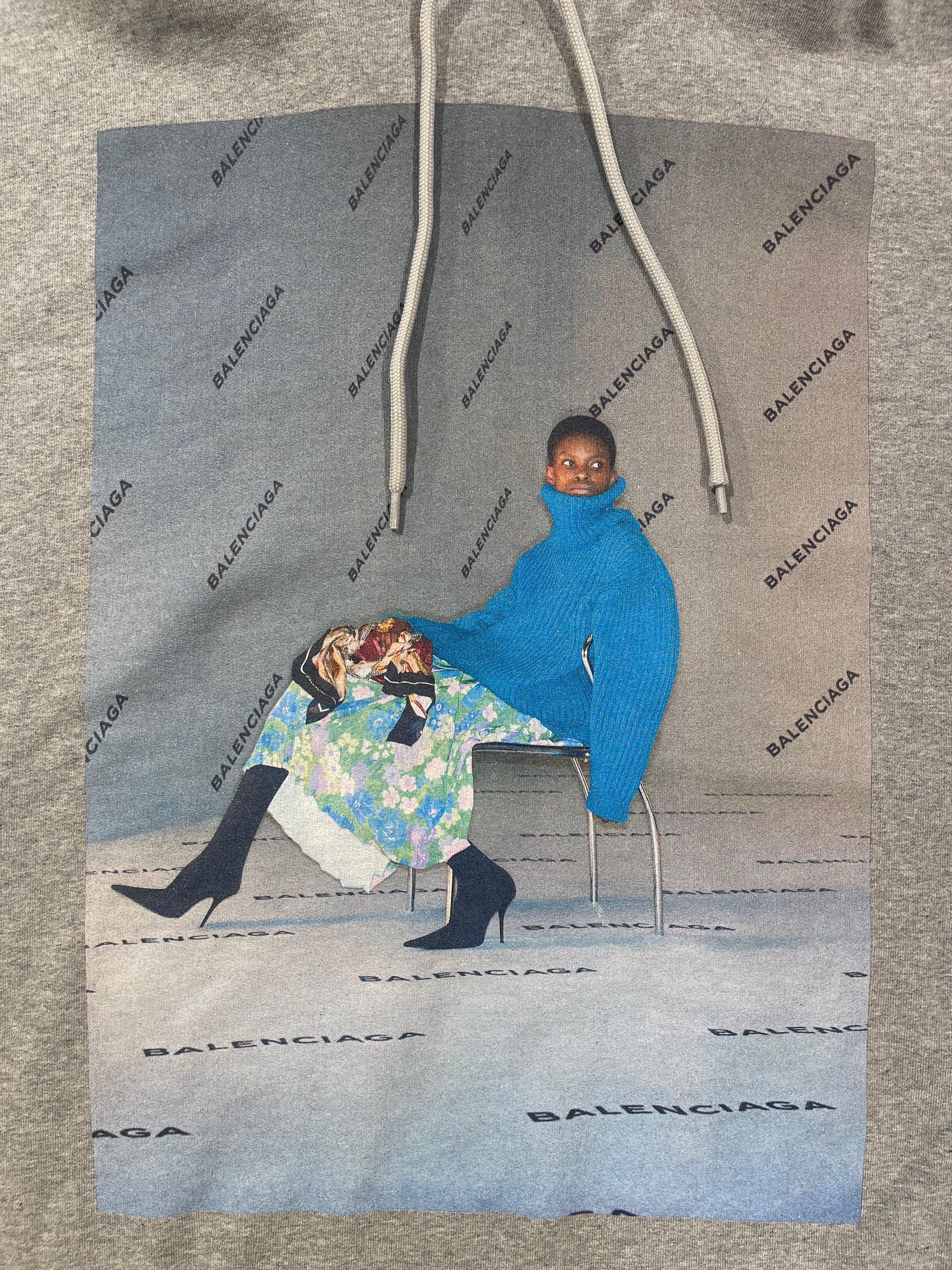 Balenciaga - Sweat à capuche gris avec imprimés T38