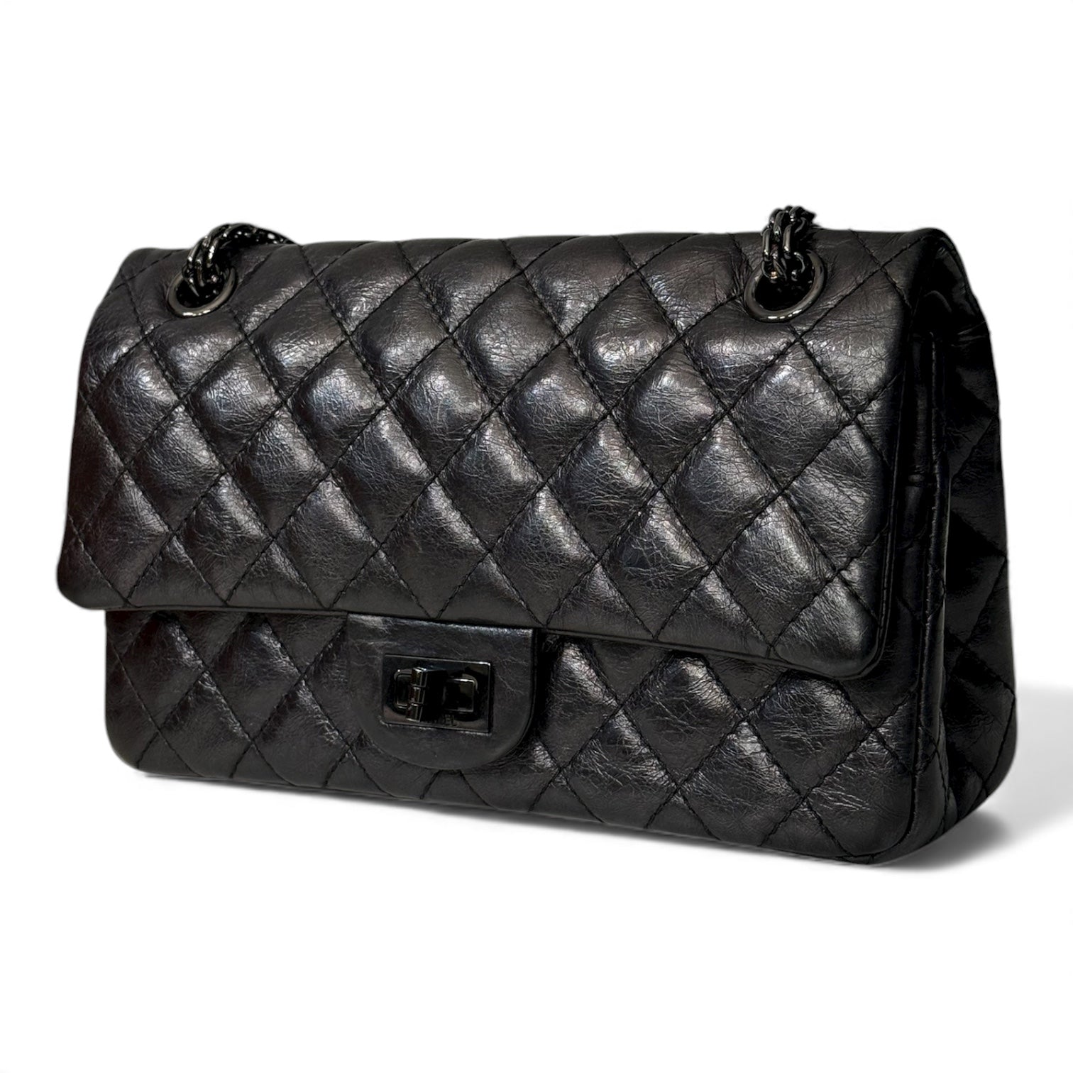 Chanel - Tasche 2.55 ganz schwarz 25 cm