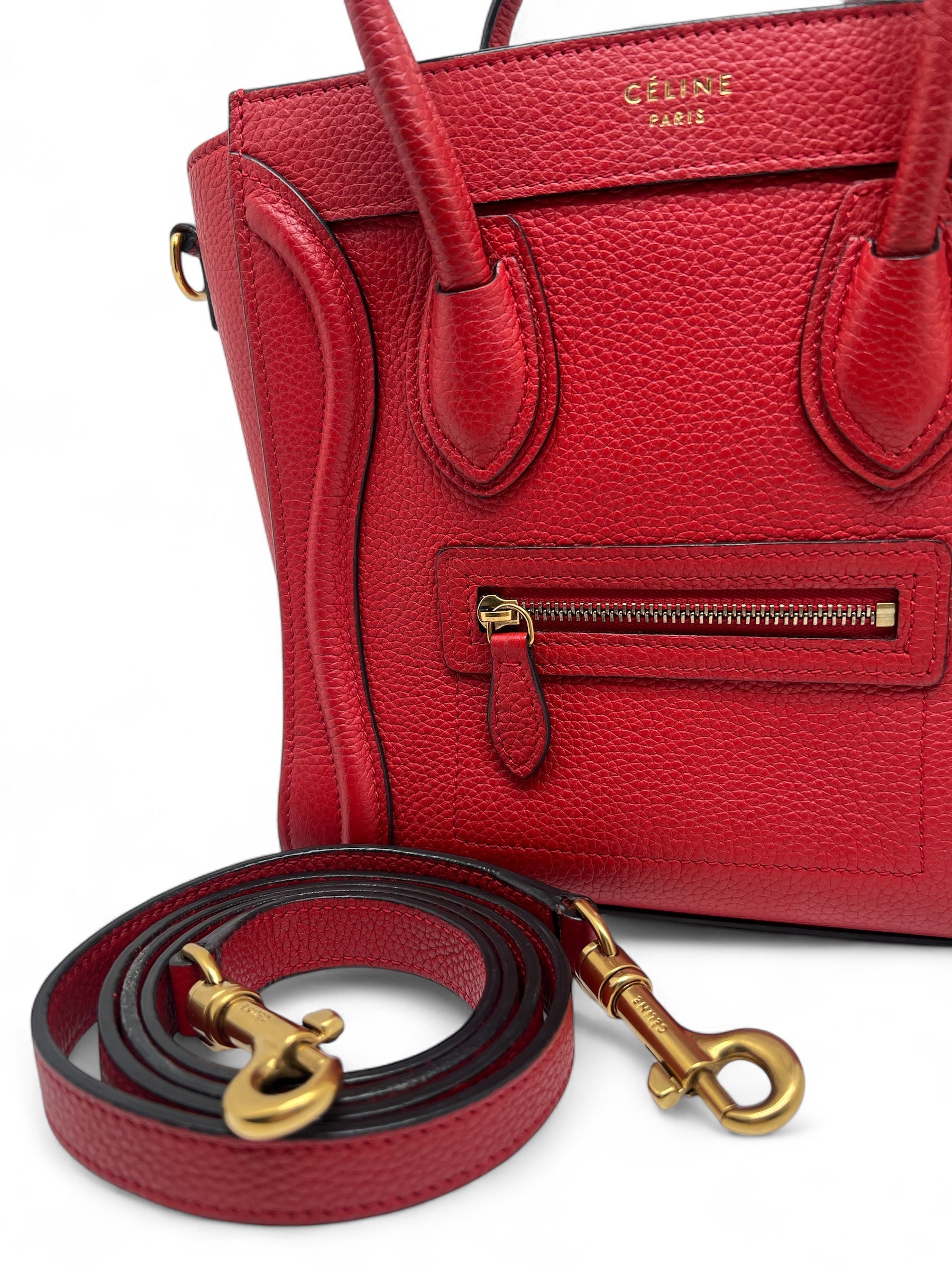 Céline - Sac nano luggage rouge avec bandoulière