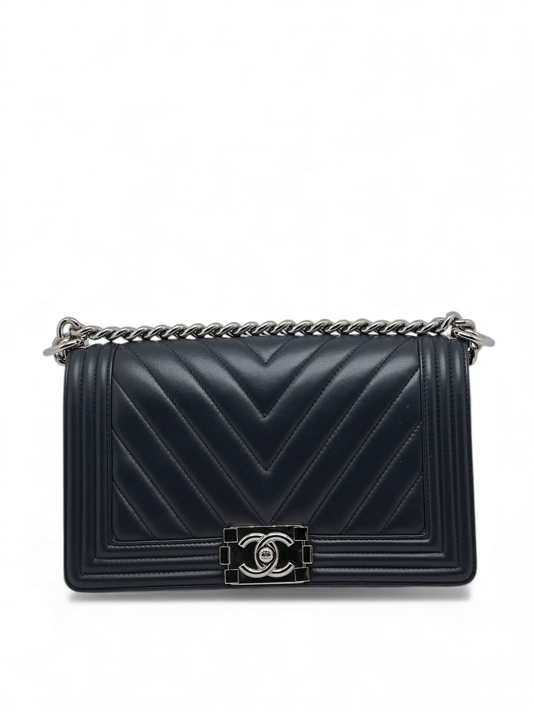 Chanel - Tasche Boy Chevron Marineblau