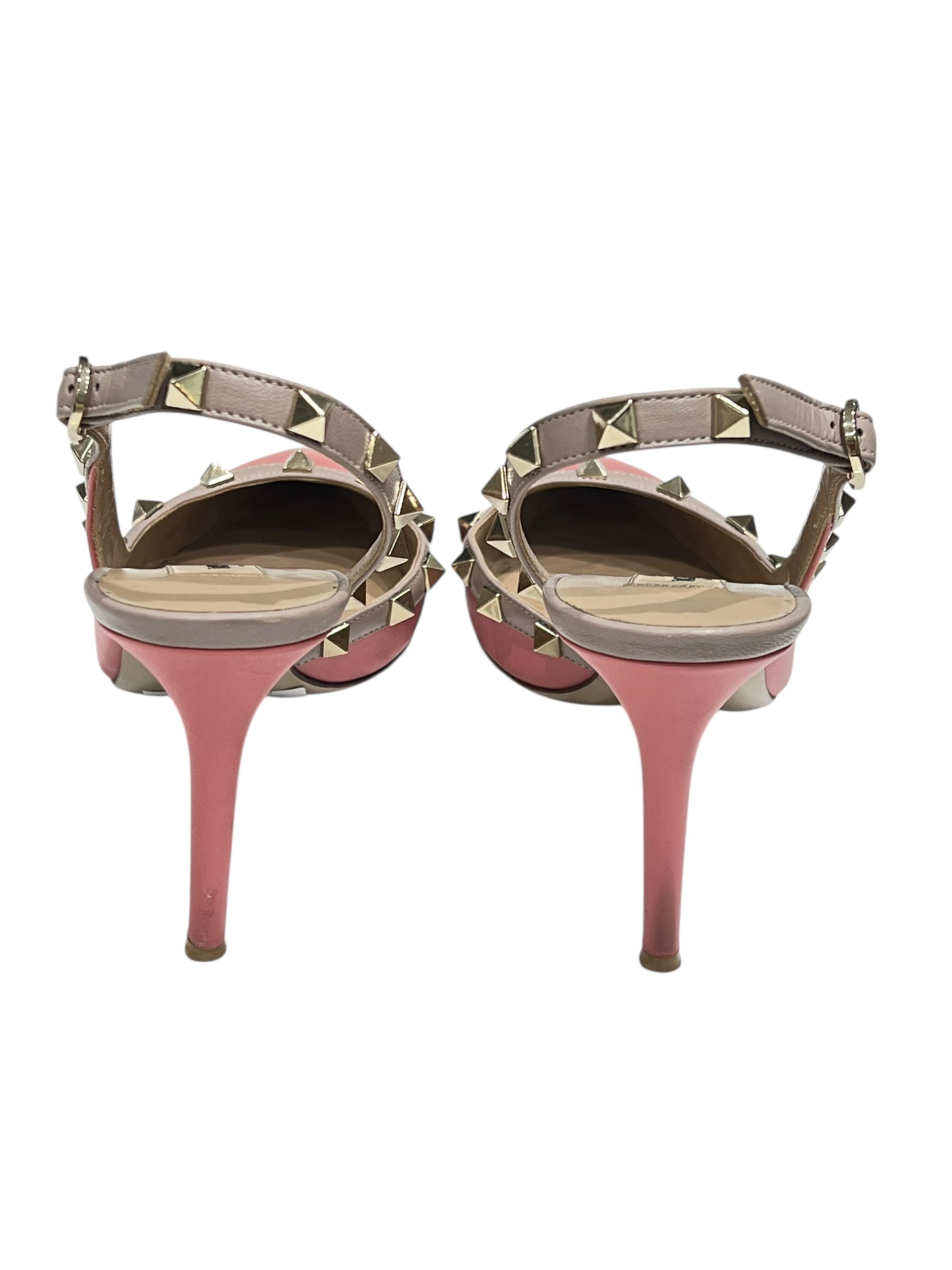 Valentino - Slingback cuir rose studs champagne t 37,5