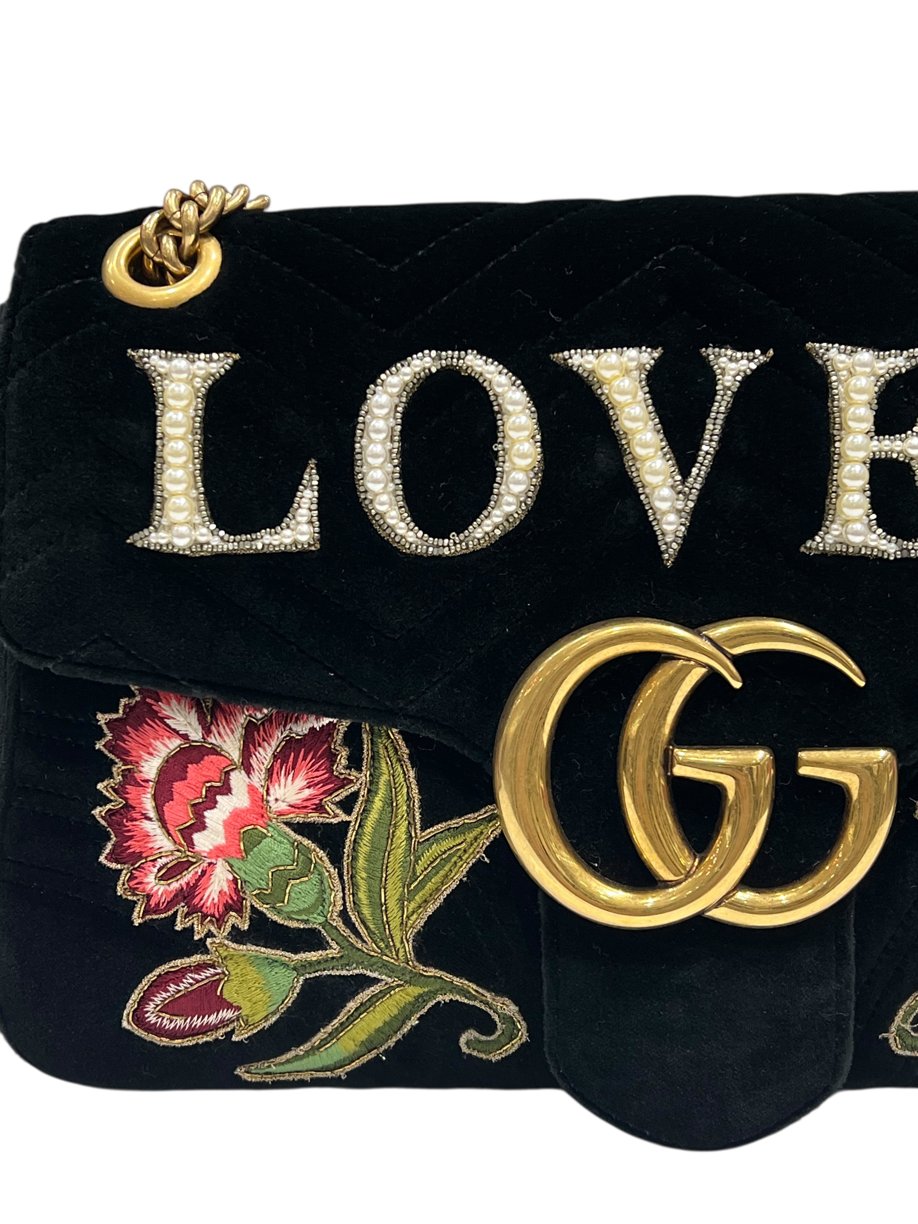 Gucci - sac marmont GM velours noir et broderies