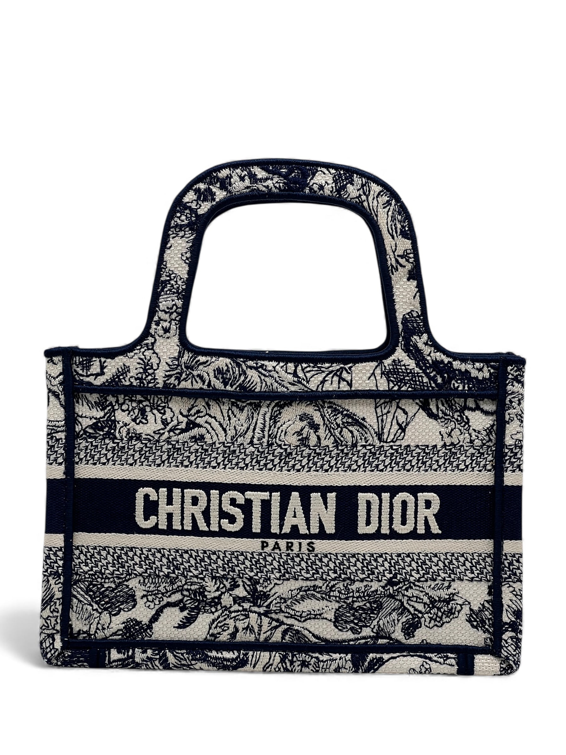 Christian Dior - Sac Mini Book Tote en toile Beige /Bleu