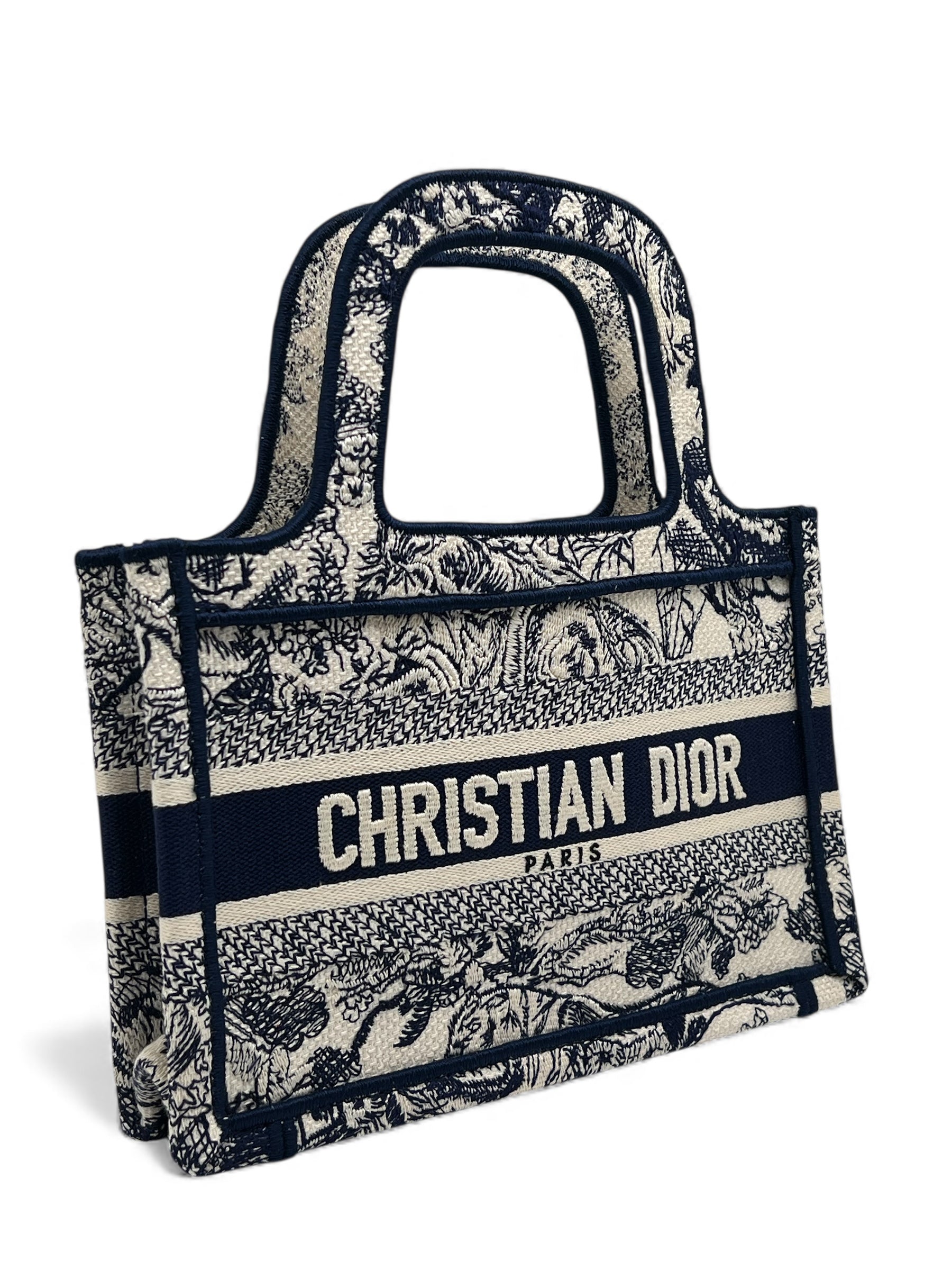 Christian Dior - Sac Mini Book Tote en toile Beige /Bleu