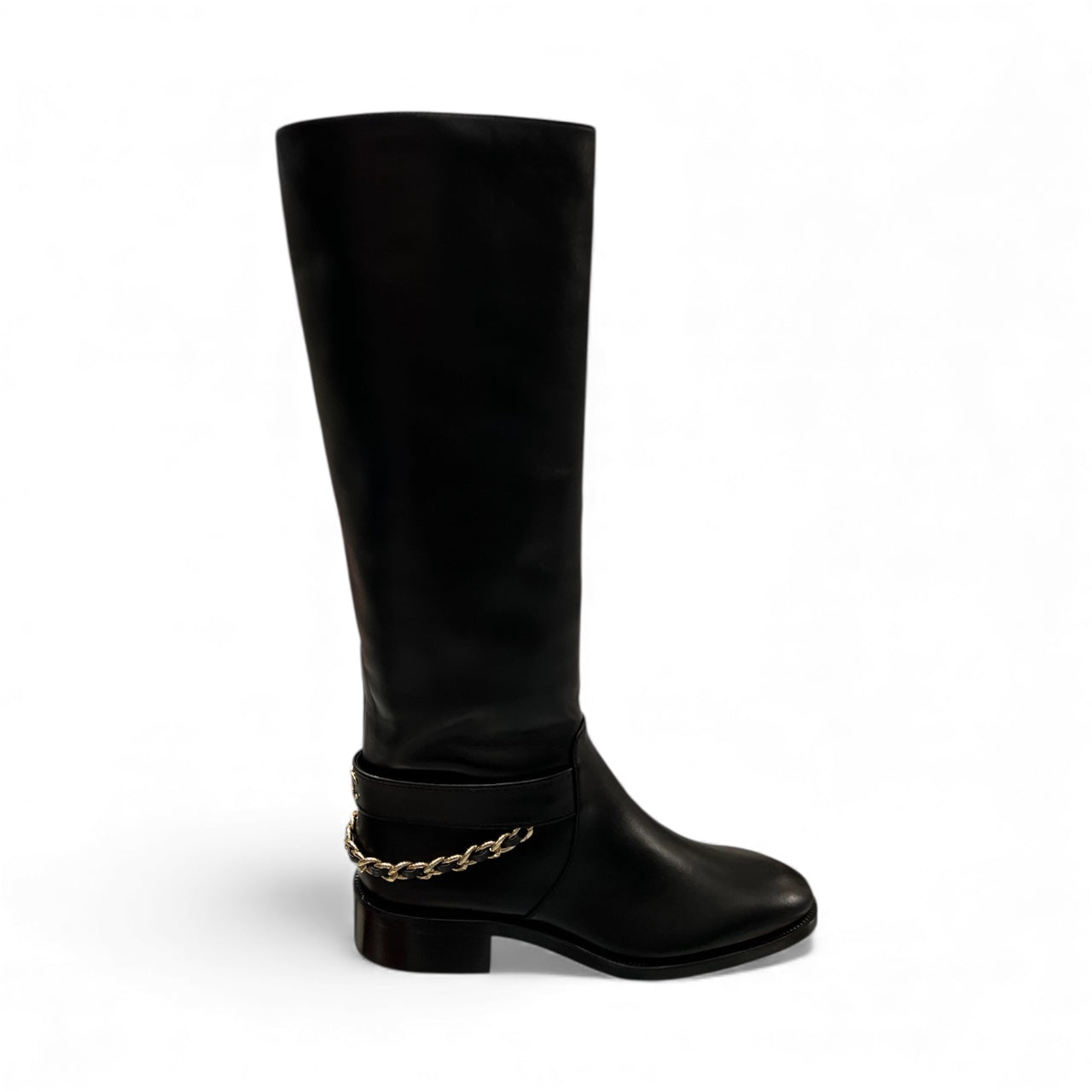 Chanel - Bottes cavalière en cuir noir T 41