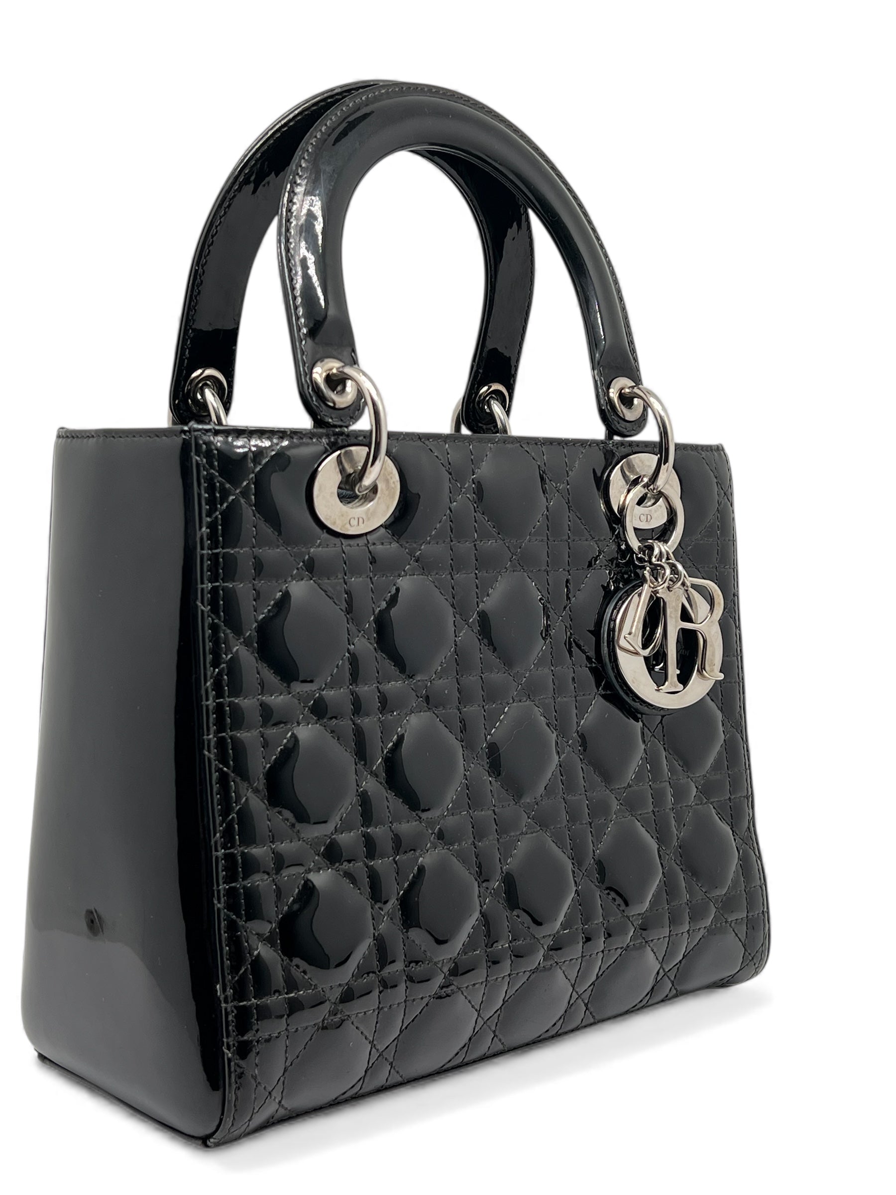 Christian Dior - Sac à main Lady Dior vernis avec bandoulière