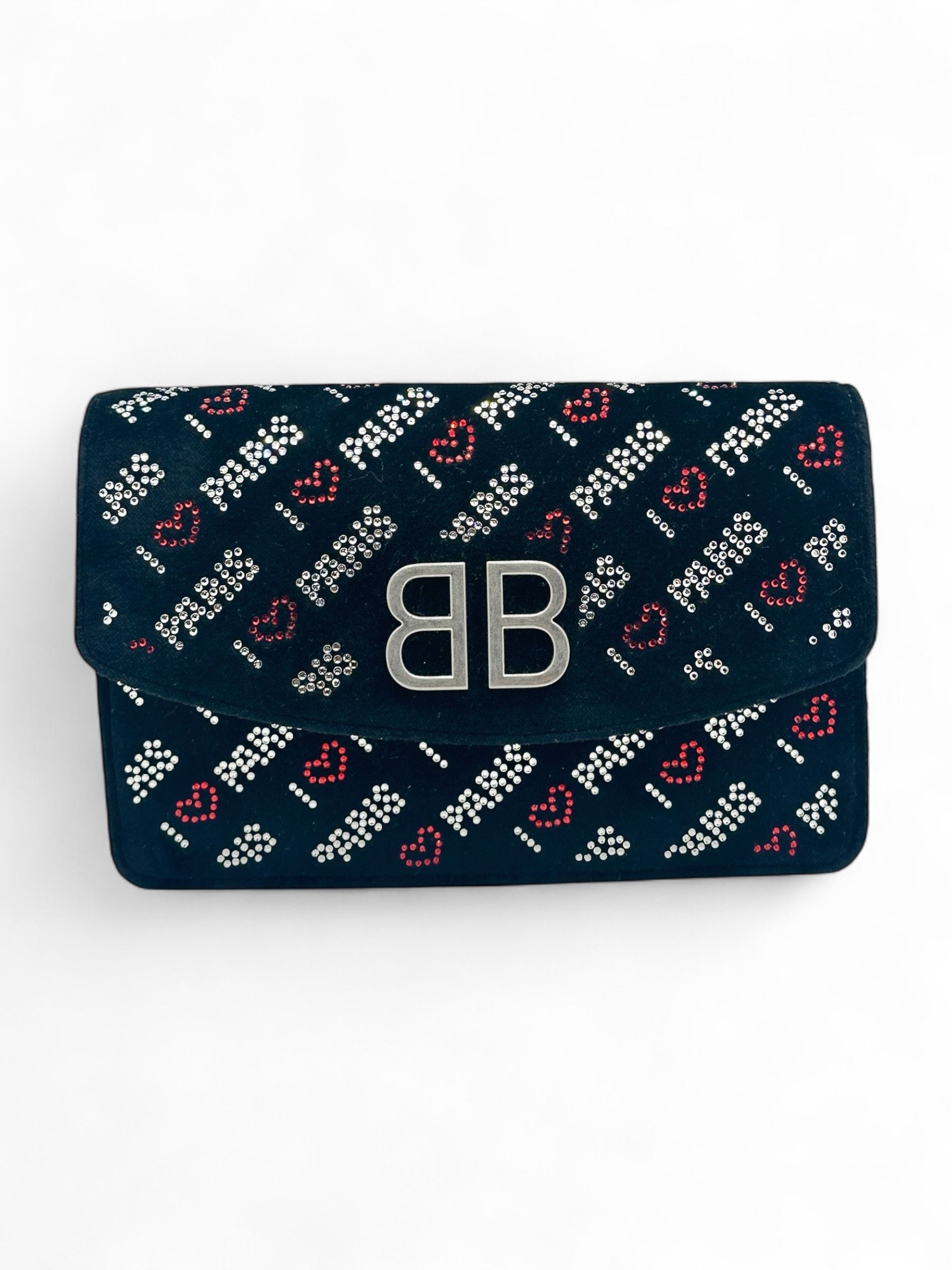 Balenciaga - Sac Crystal velvet Wallet On Chain noir