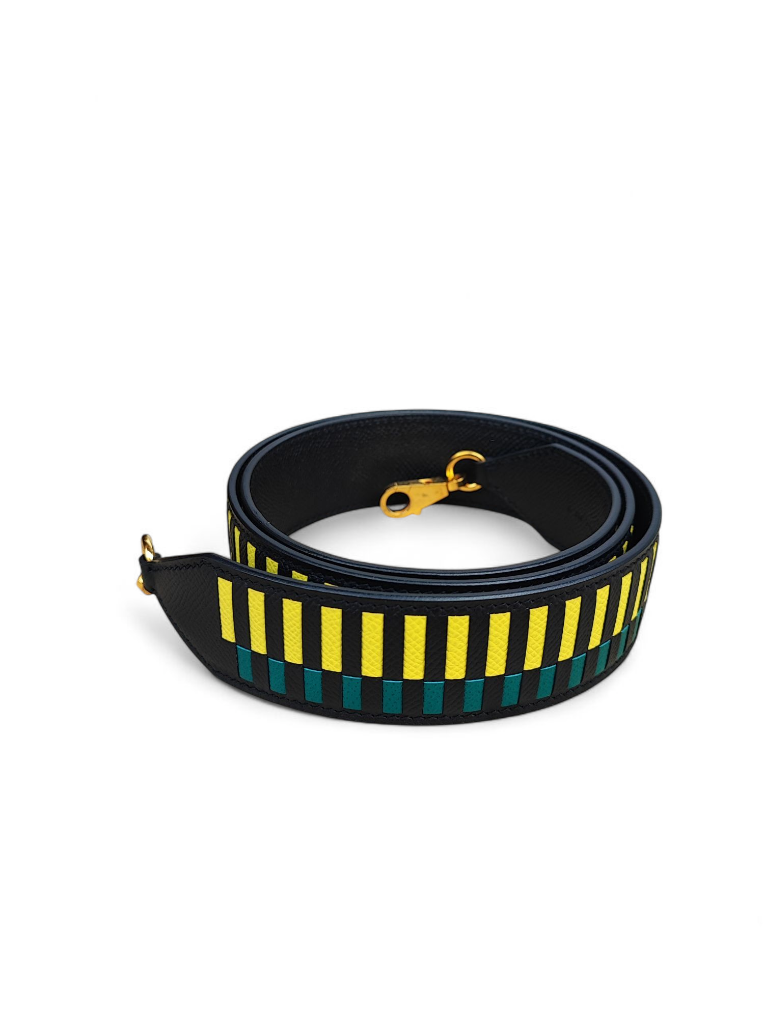 Hermès - Bandoulière Epsom noire rayée