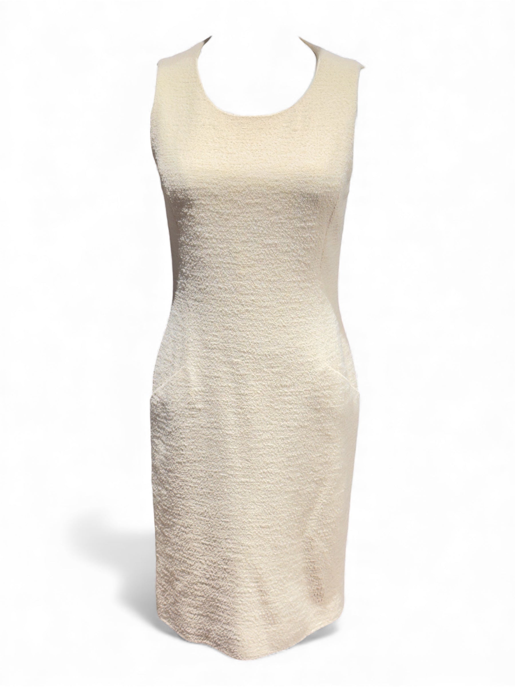 Chanel - Ärmelloses Kleid aus buttergelbem Tweed Größe 38