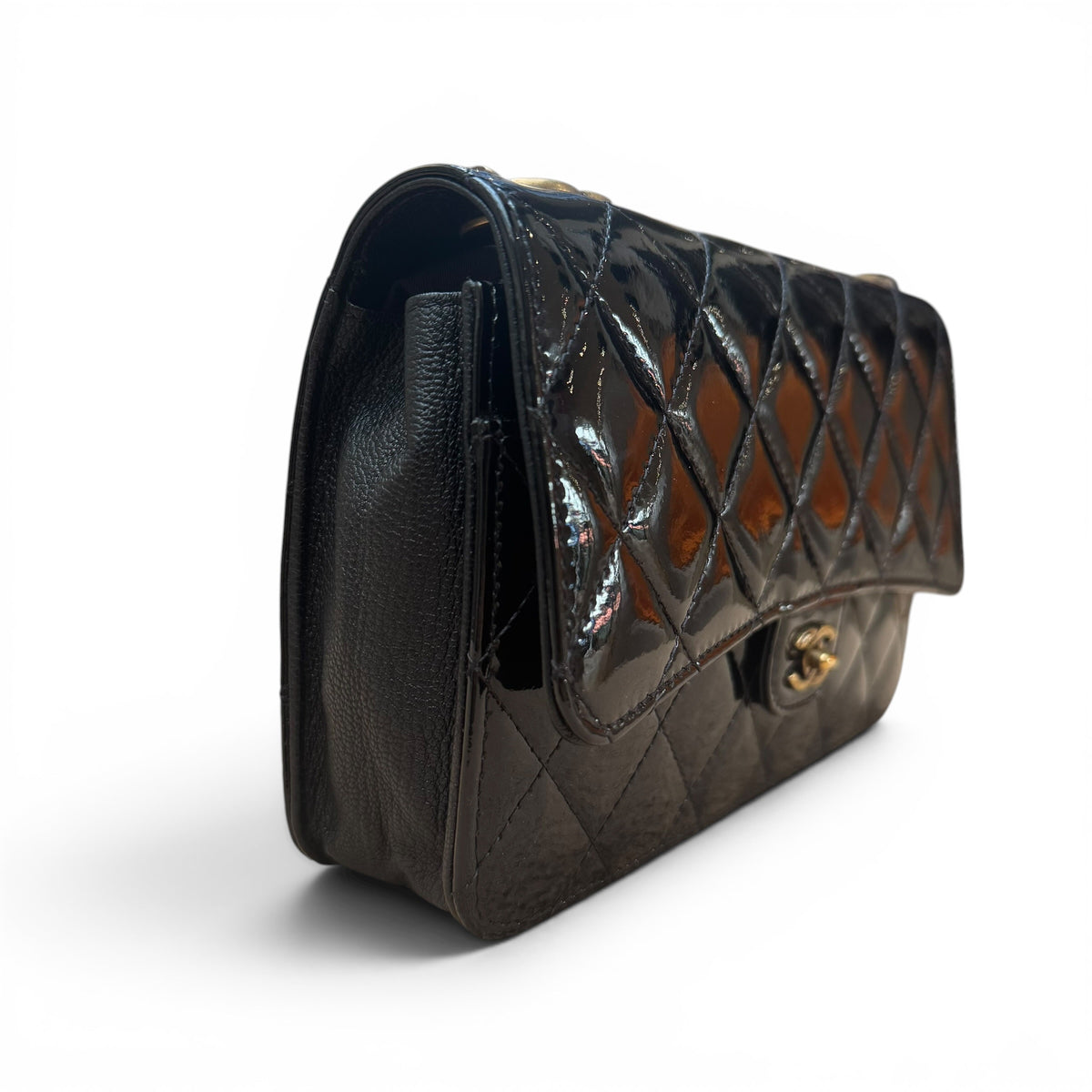 Chanel - Wallet on chain cuir vernis noir
