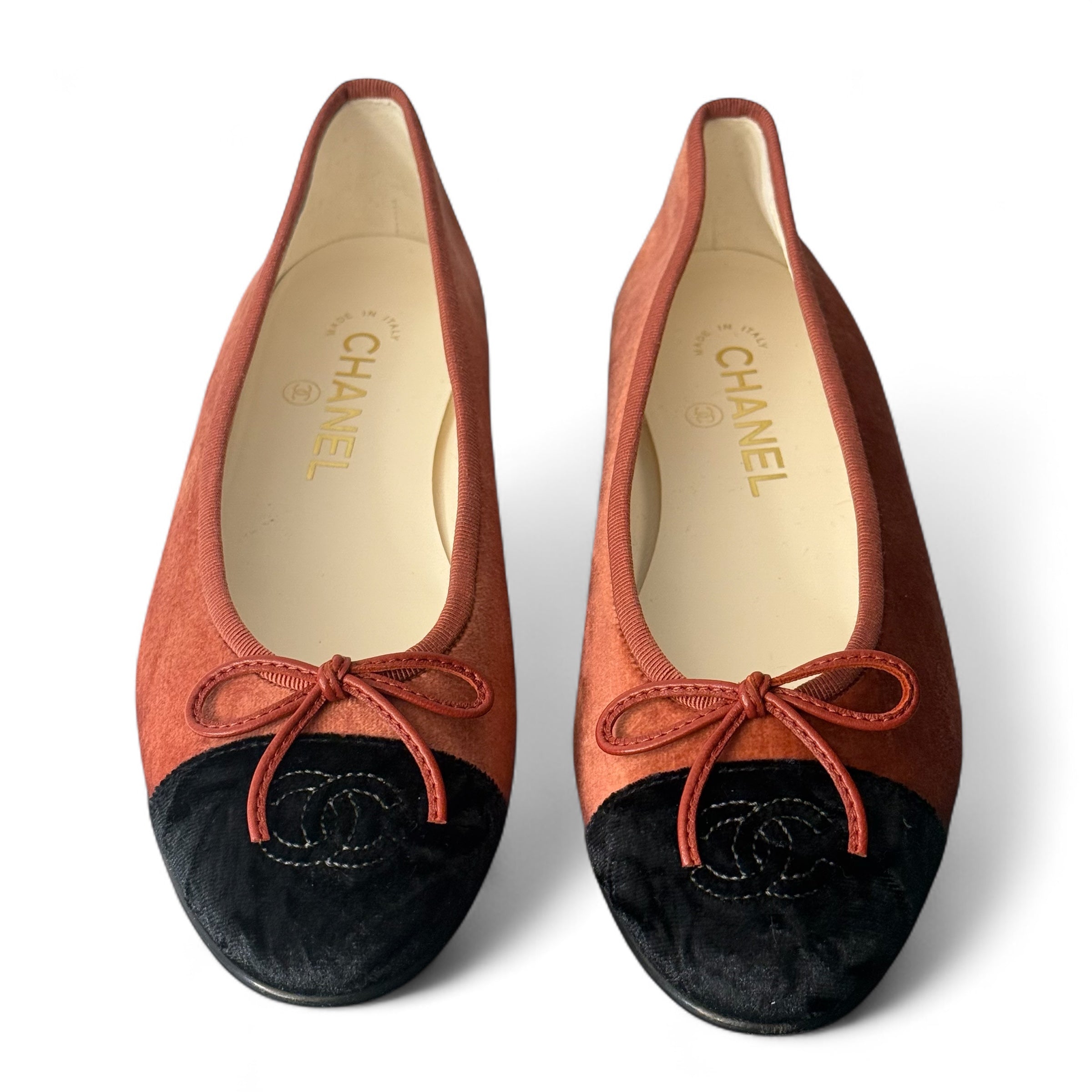 Chanel - Ballerines velours vieux rose