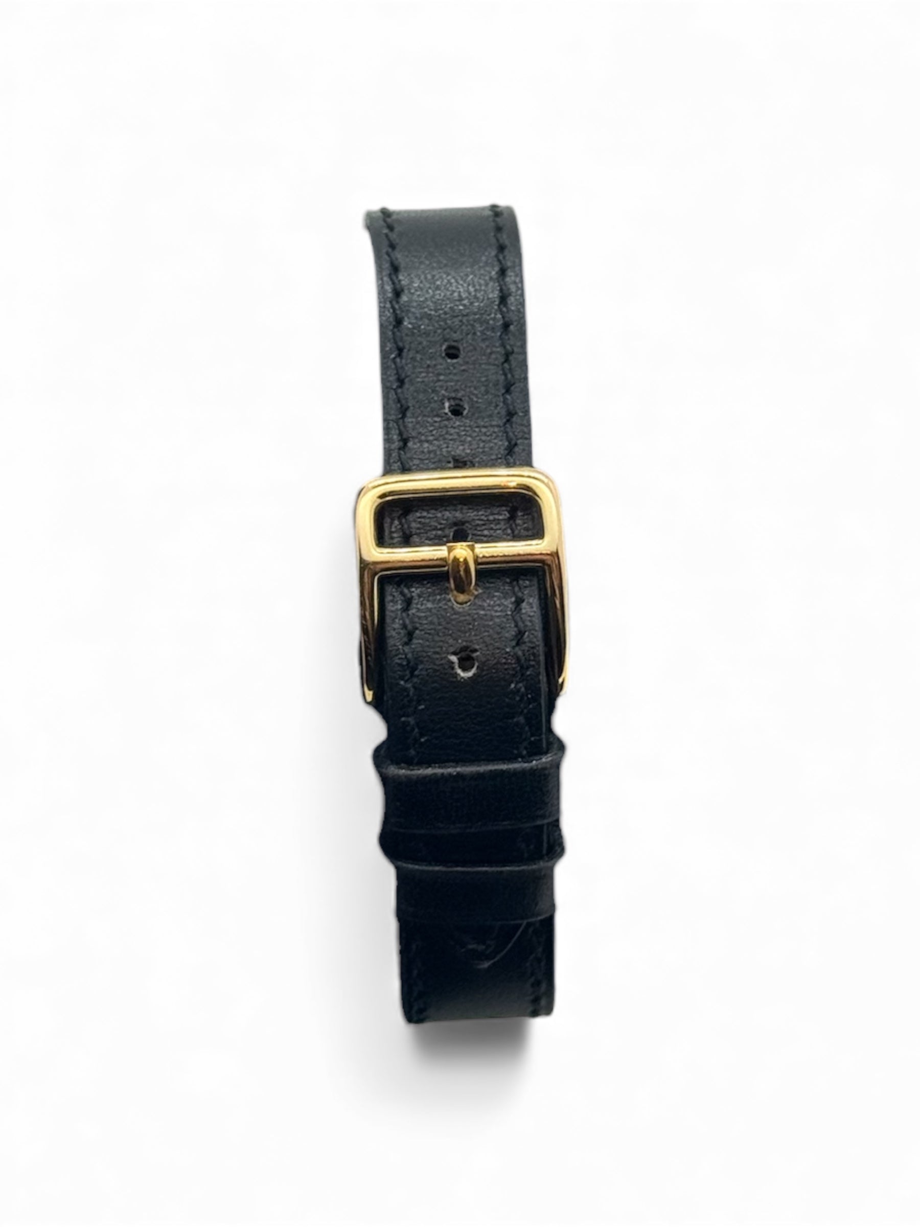 Hermès - Montre Kelly plaqué or et cuir noir
