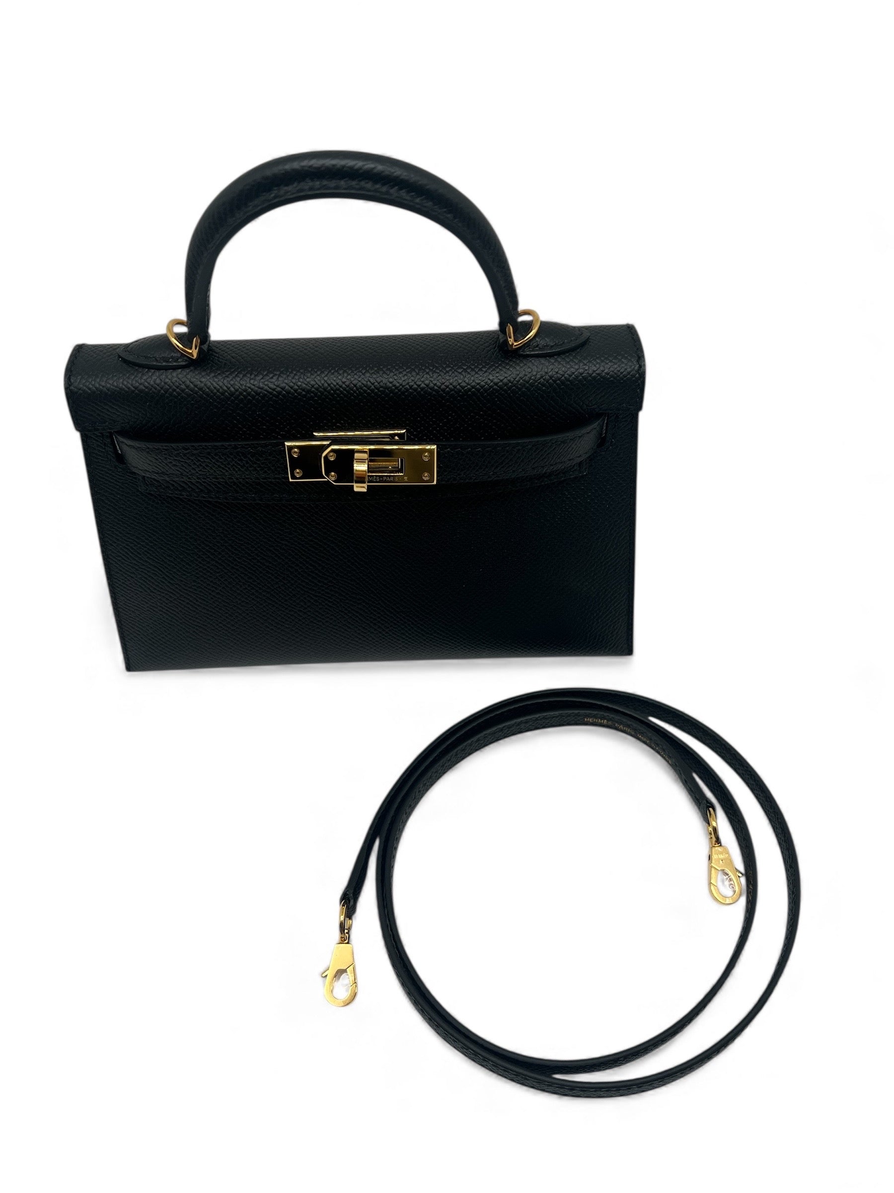 Hermès - Sac mini Kelly 18 cuir veau epsom noir