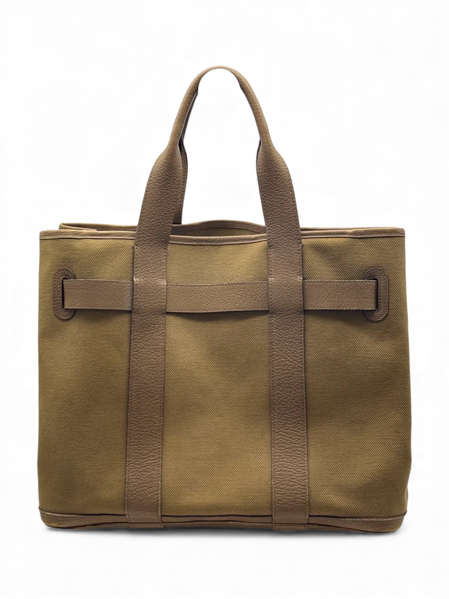 Hermès - Sac à main en toile et cuir Clemence kaki