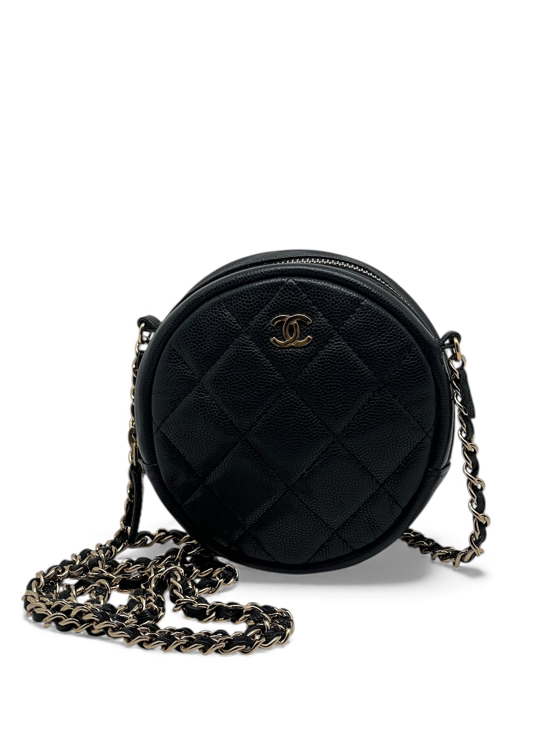 Chanel - Sac bandoulière rond zippé caviar