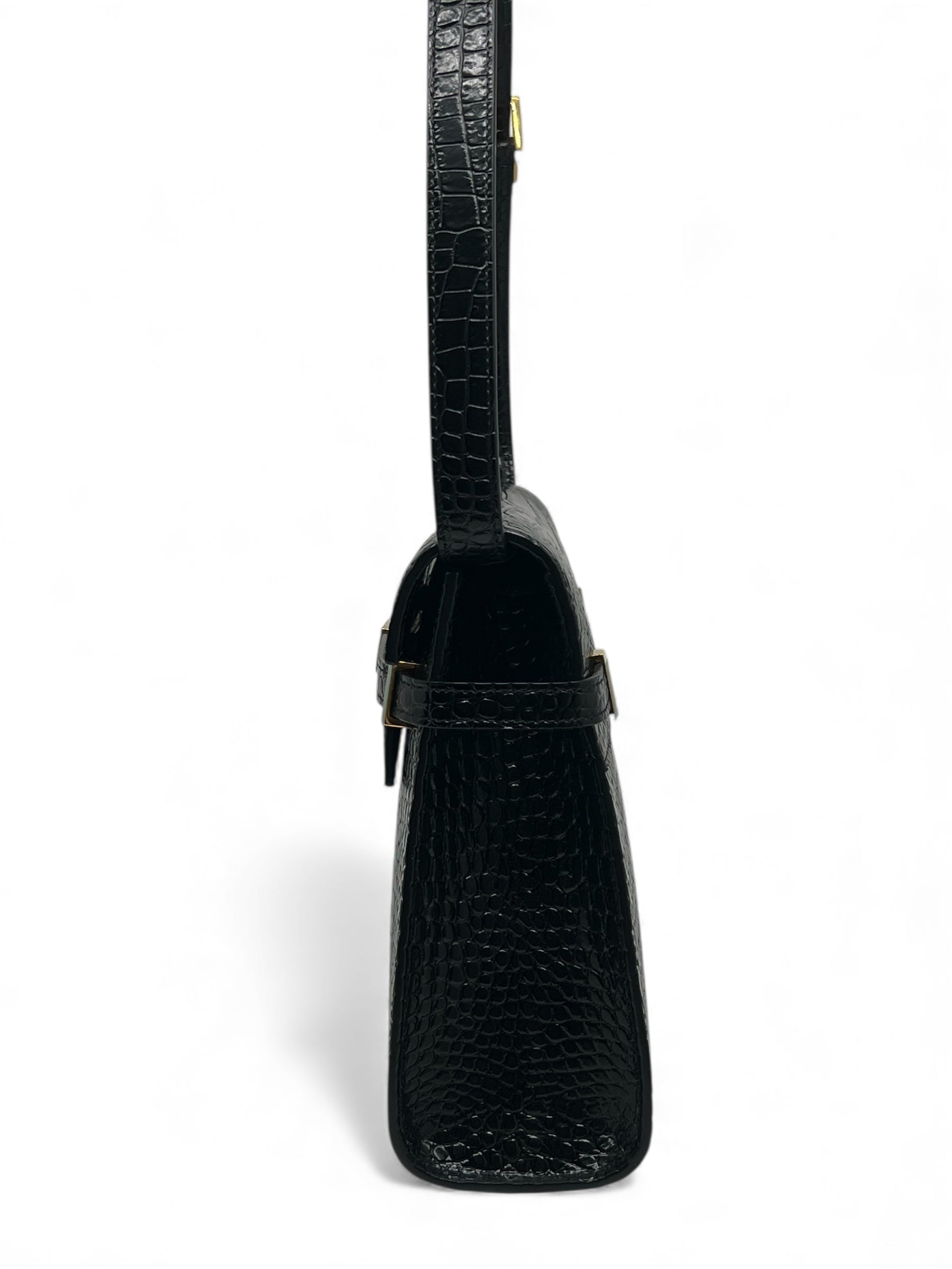 Saint Laurent - Manhattan-Tasche mit schwarzer Krokodilprägung