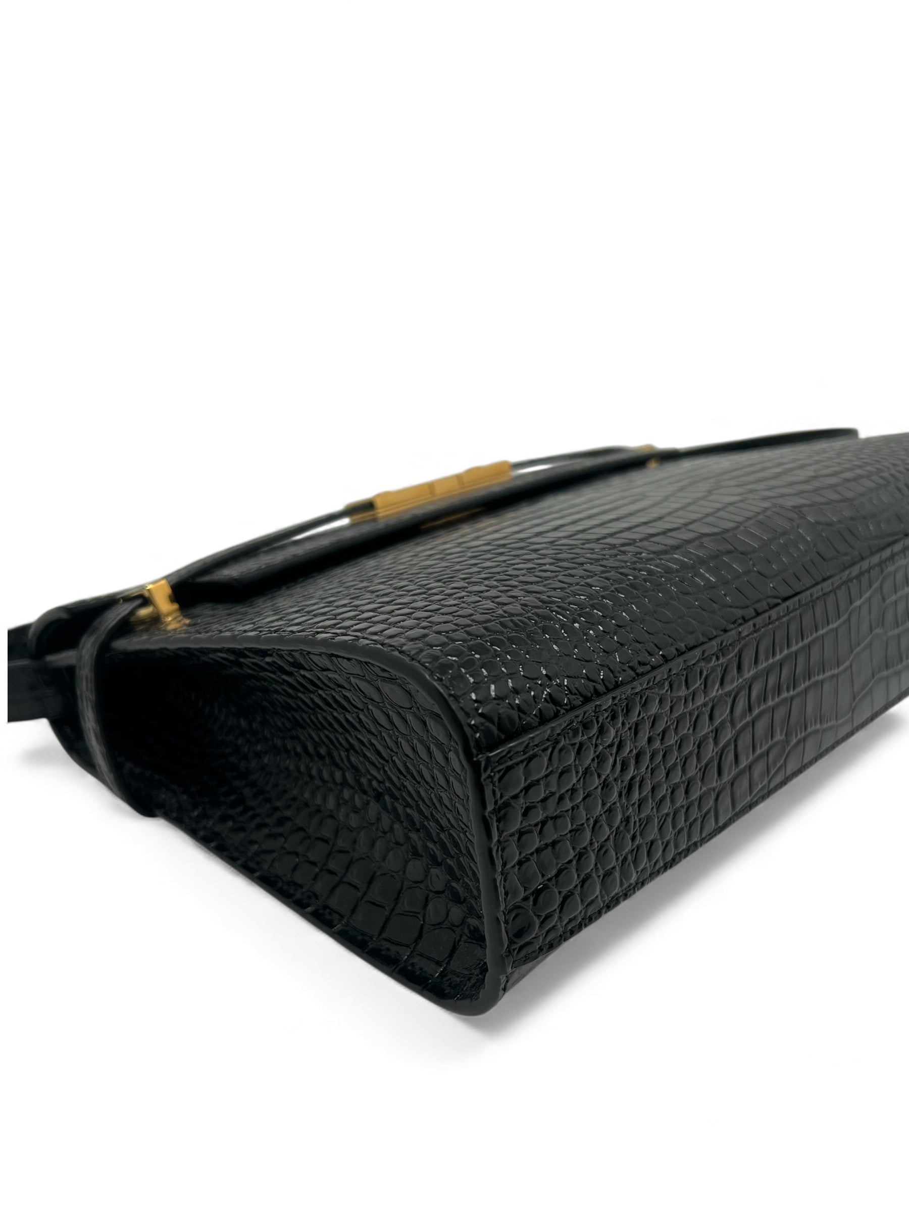 Saint Laurent - Manhattan-Tasche mit schwarzer Krokodilprägung