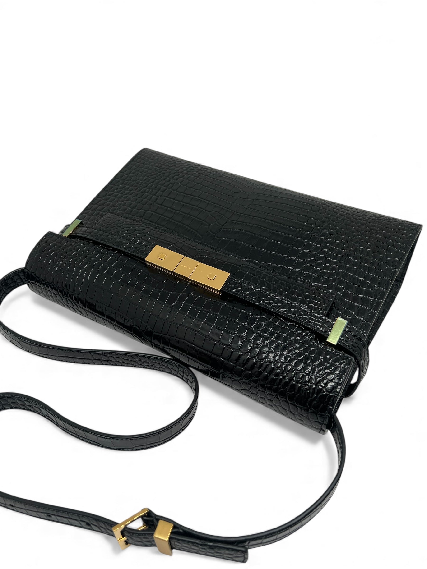 Saint Laurent - Manhattan-Tasche mit schwarzer Krokodilprägung