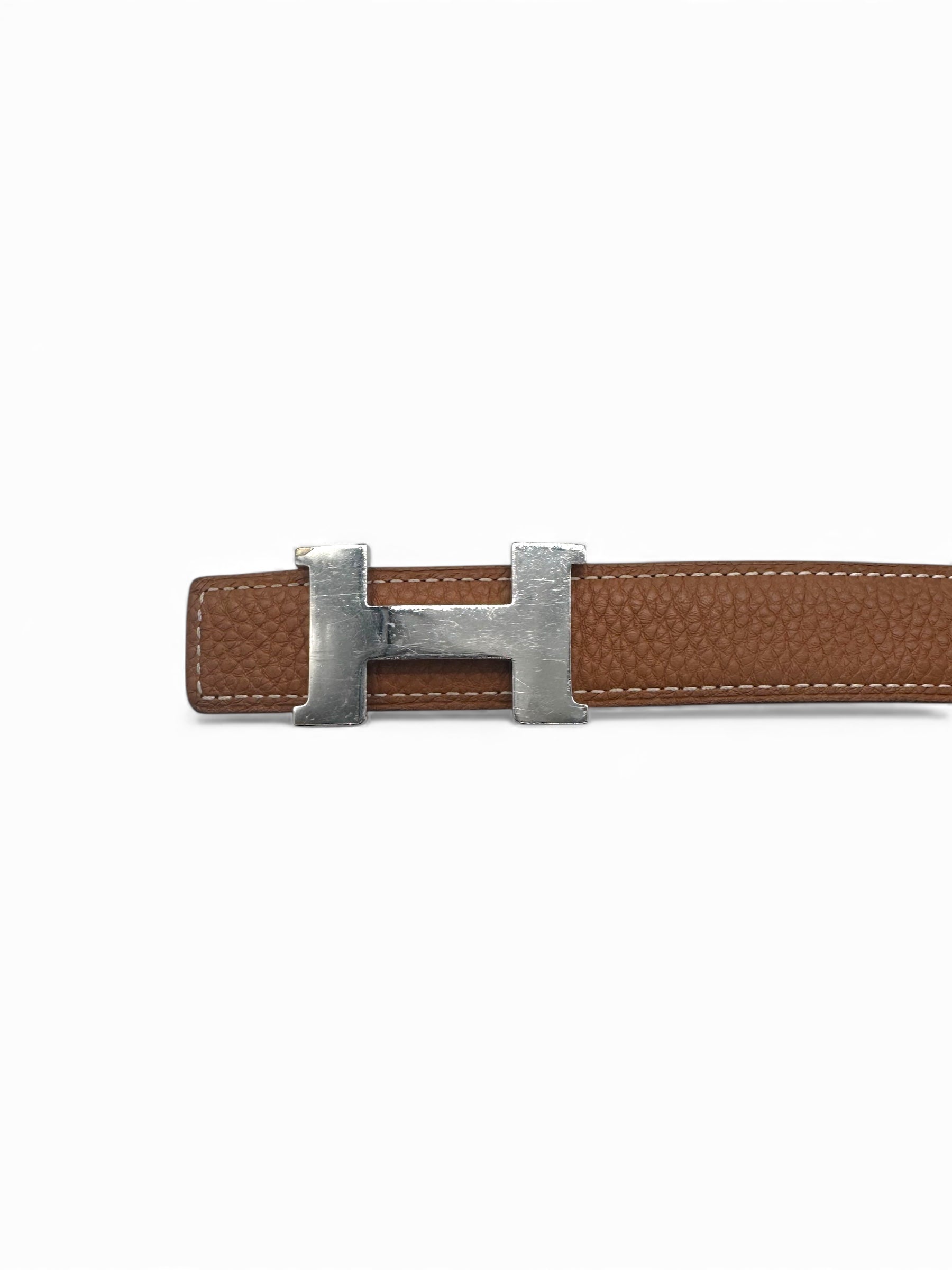 Hermès - Ceinture gold / noir boucle H palladié T85