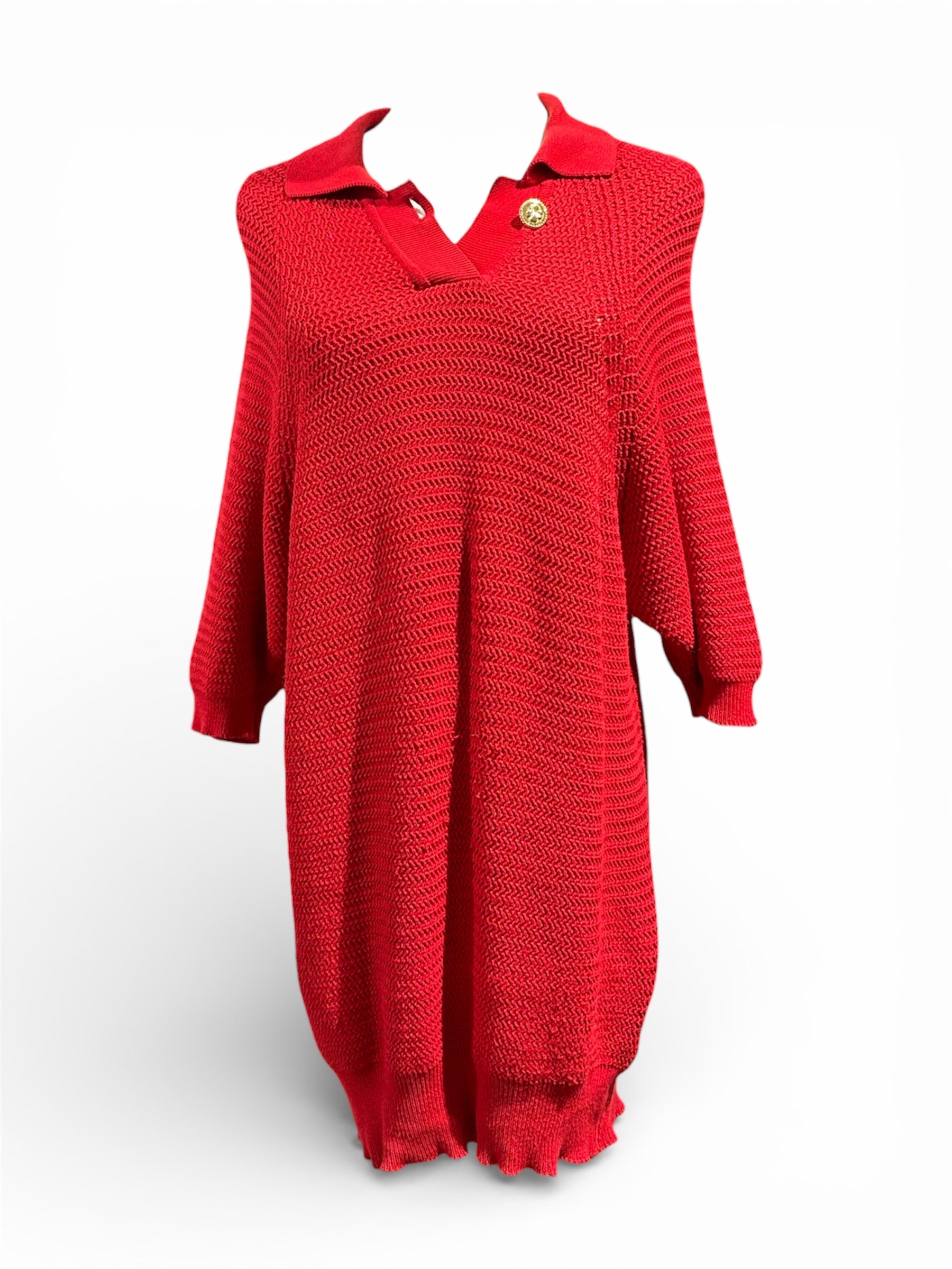 Chanel - Robe en crochet rouge sans manches T36