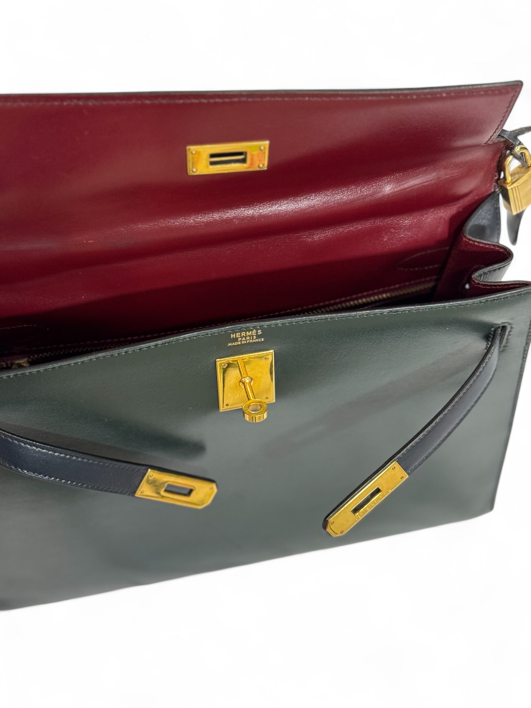 Hermès - Sac Kelly 32 en cuir box tricolore