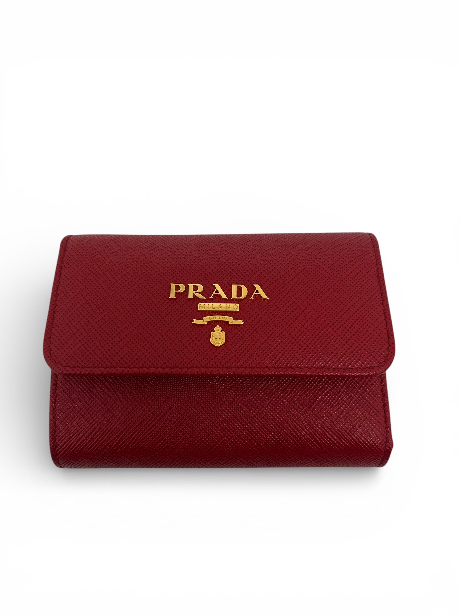 Prada - Portefeuille à plaque Logo en cuir rouge