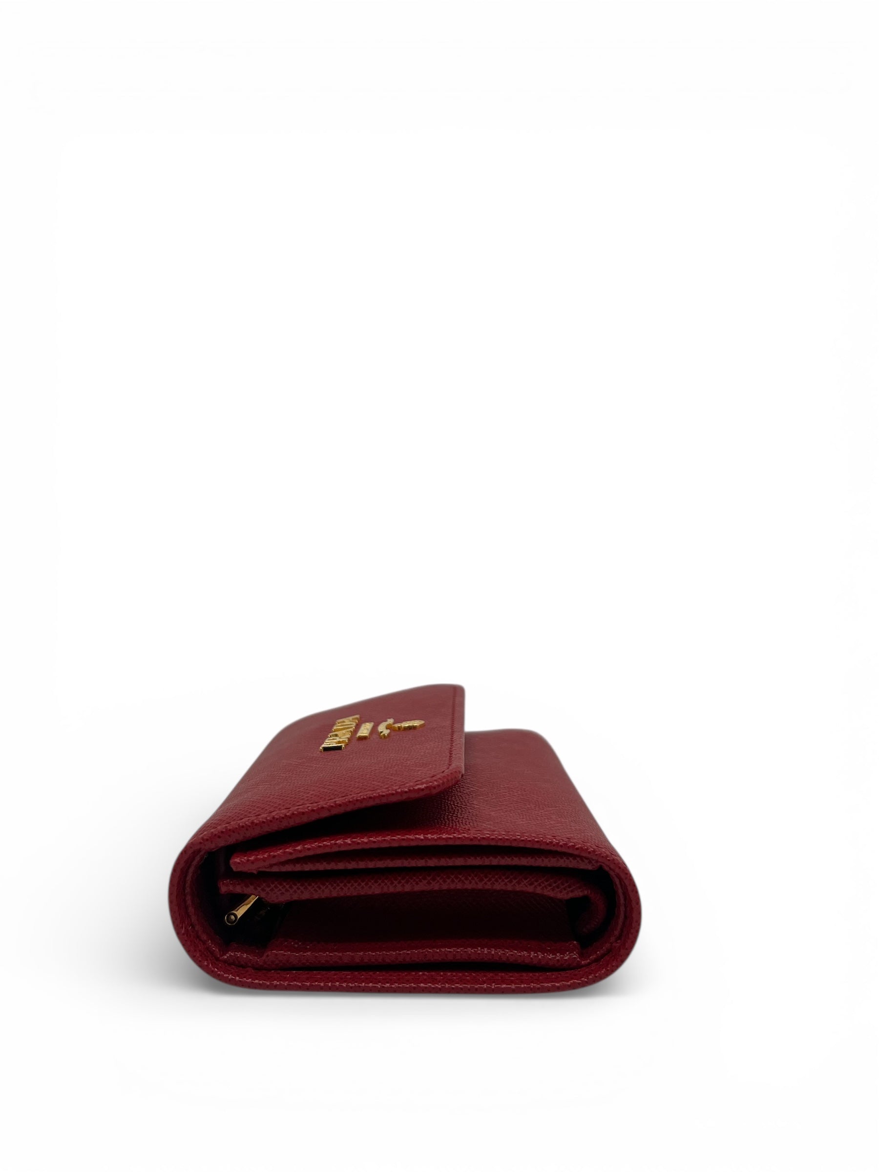 Prada - Portefeuille à plaque Logo en cuir rouge