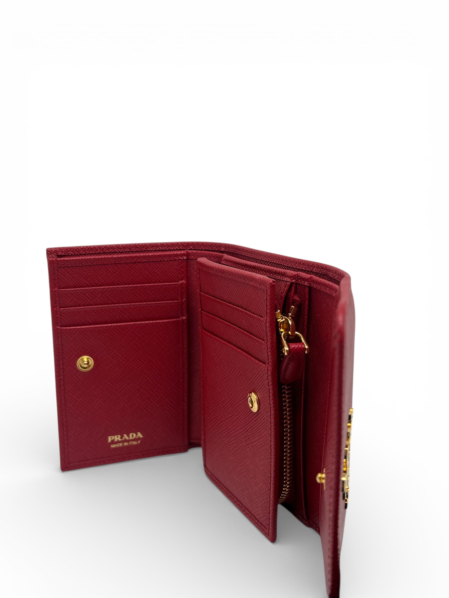 Prada - Portefeuille à plaque Logo en cuir rouge