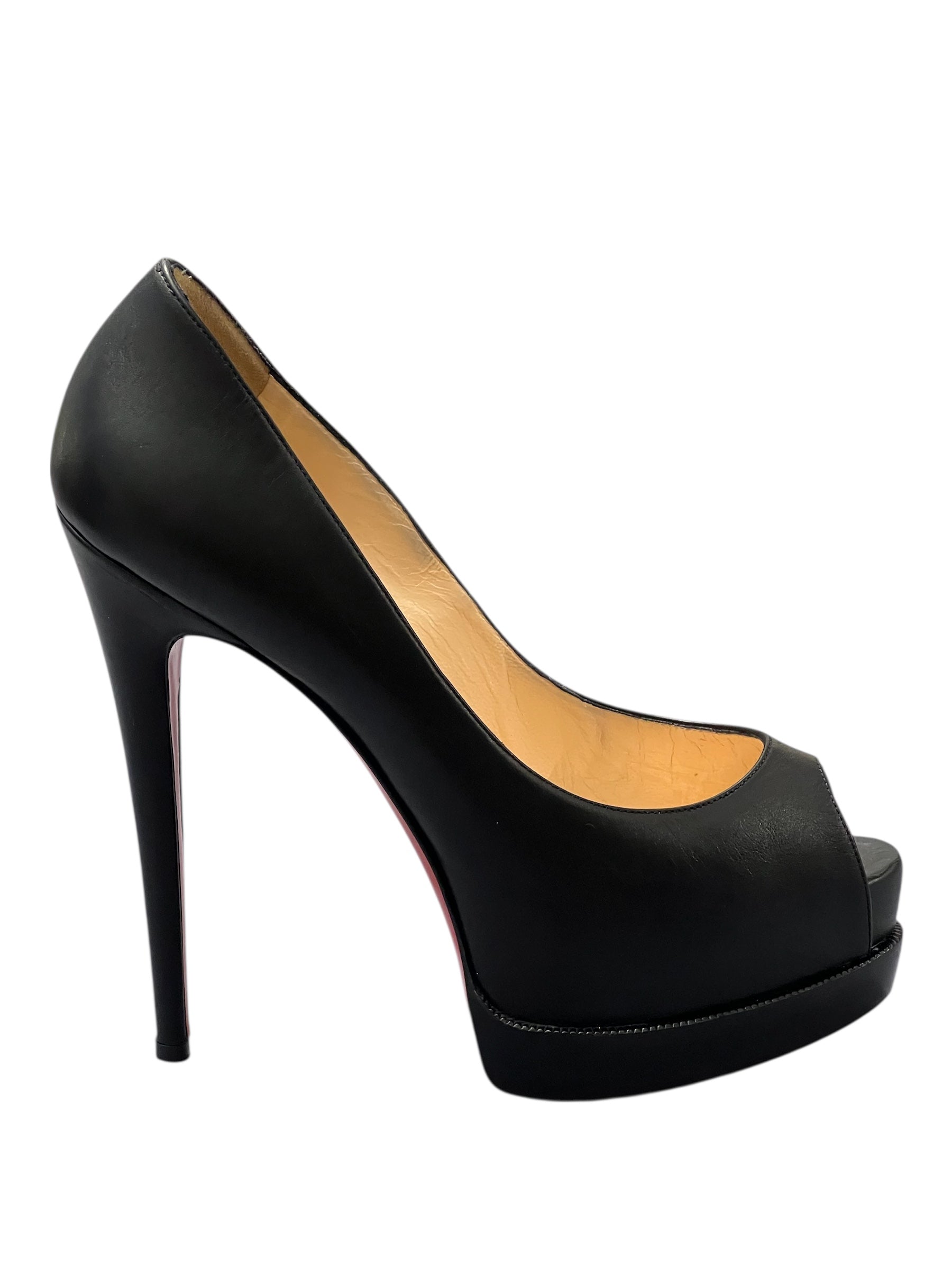 Christian Louboutin - Escarpins en cuir noir Lady Peep T38