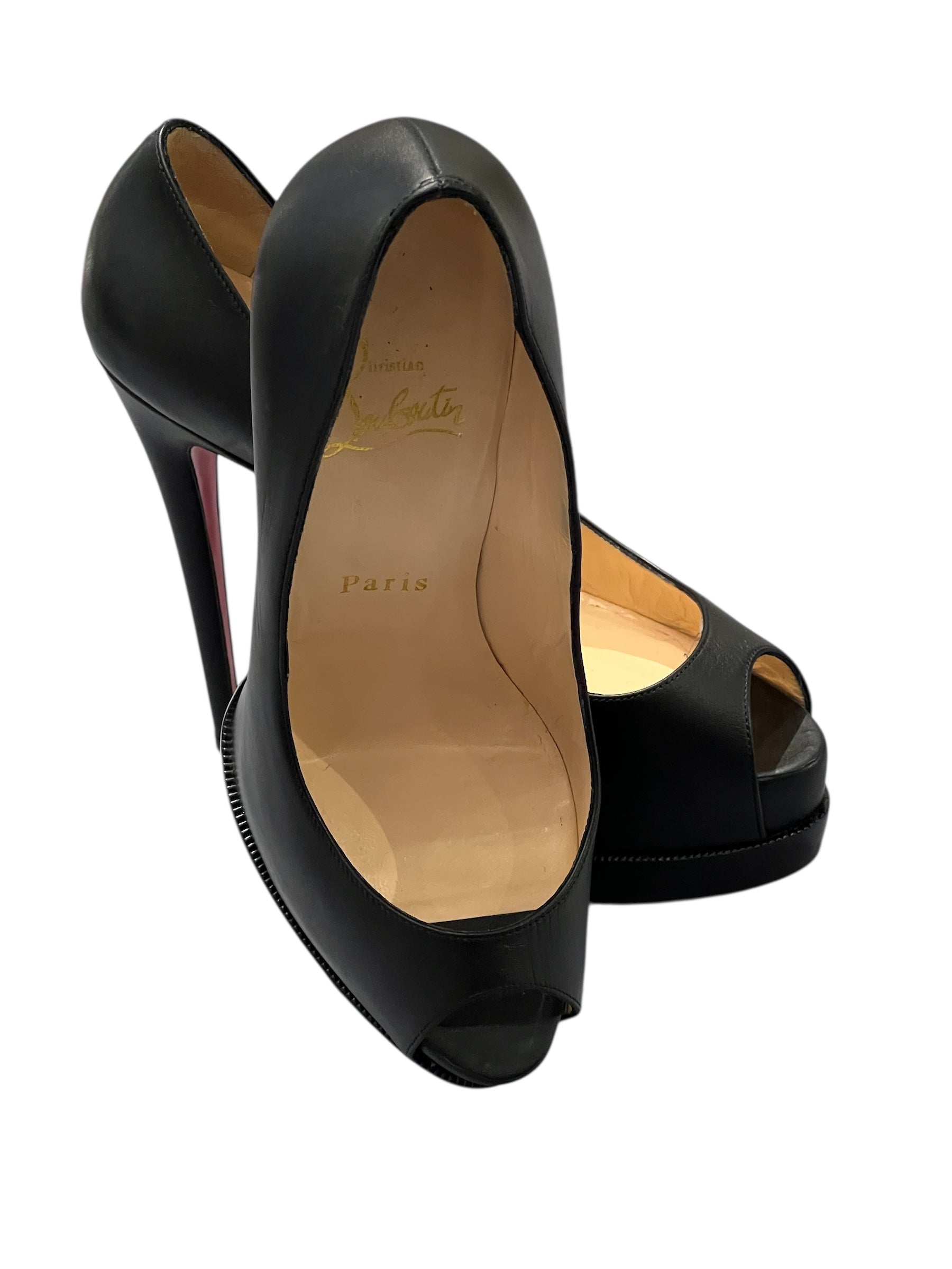 Christian Louboutin - Escarpins en cuir noir Lady Peep T38