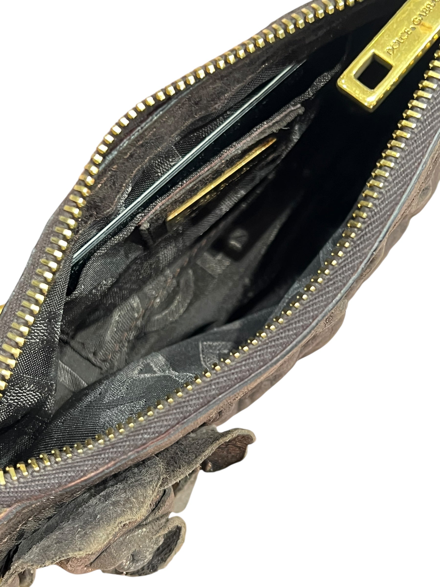 Dolce gabbana - sac pochette cuir bronze