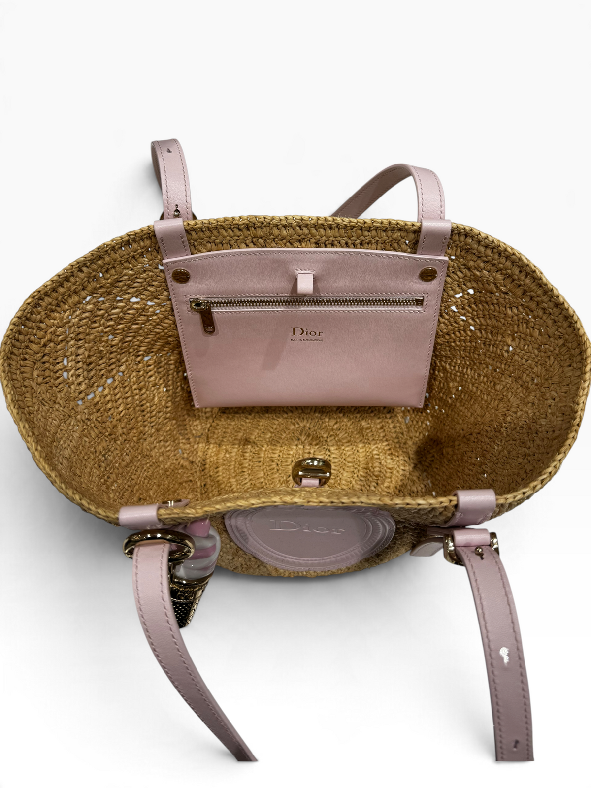 Dior - Sac Blooming Mini dioriviera en raphia ajouré et cuir de veau rose