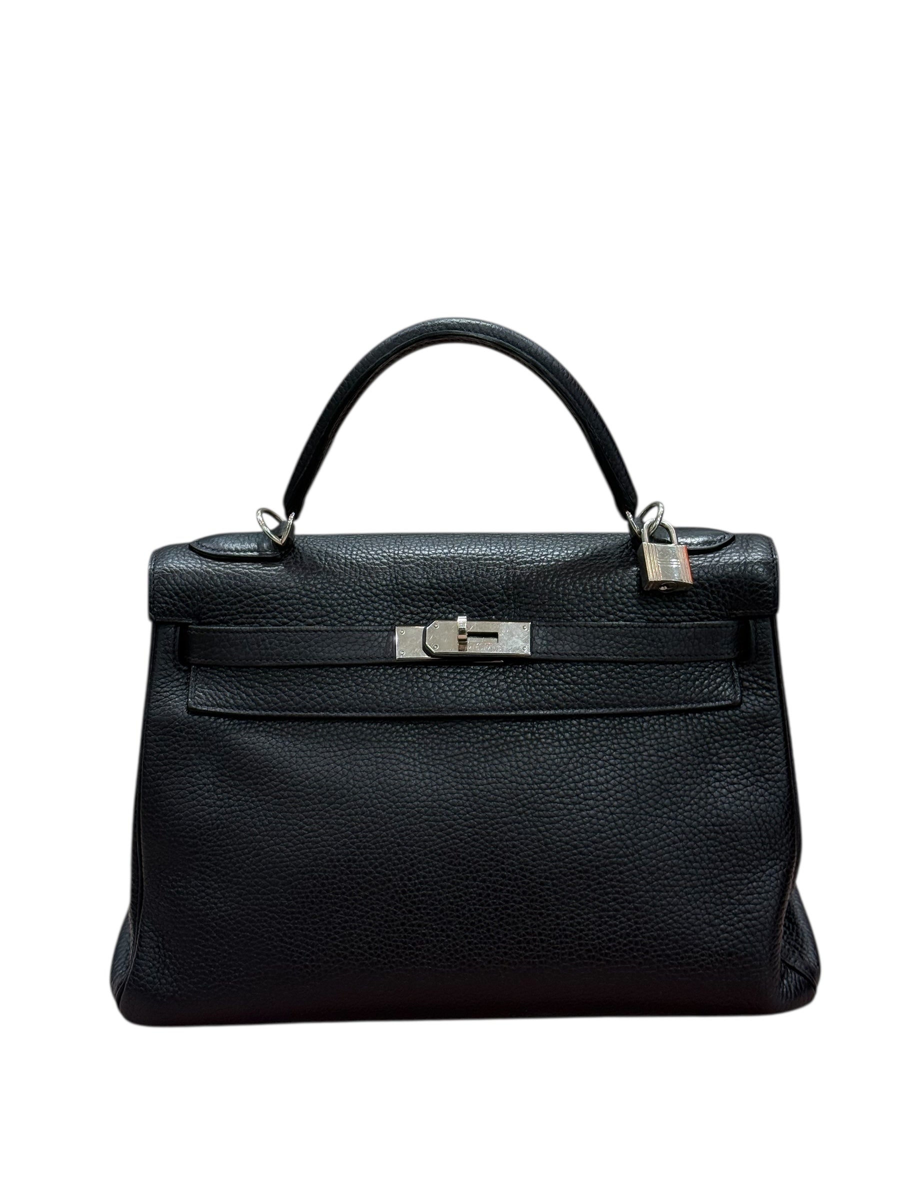 Hermès - Sac Kelly 32 clemence retourné Bleu Encre nuit PHW
