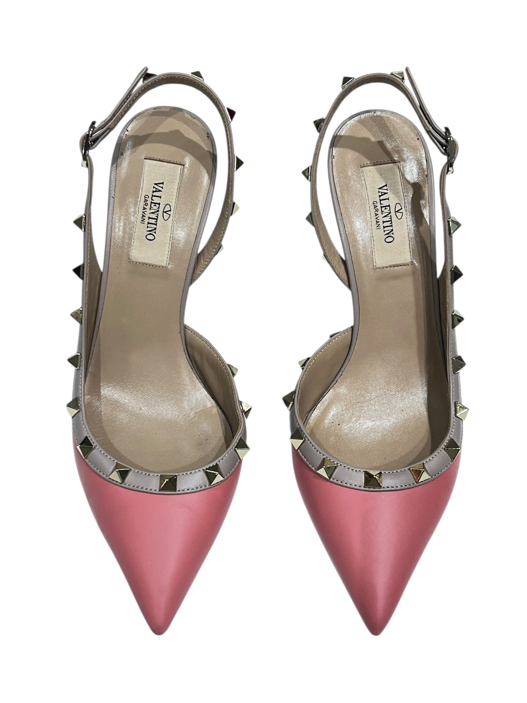 Valentino - Slingback cuir rose studs champagne t 37,5