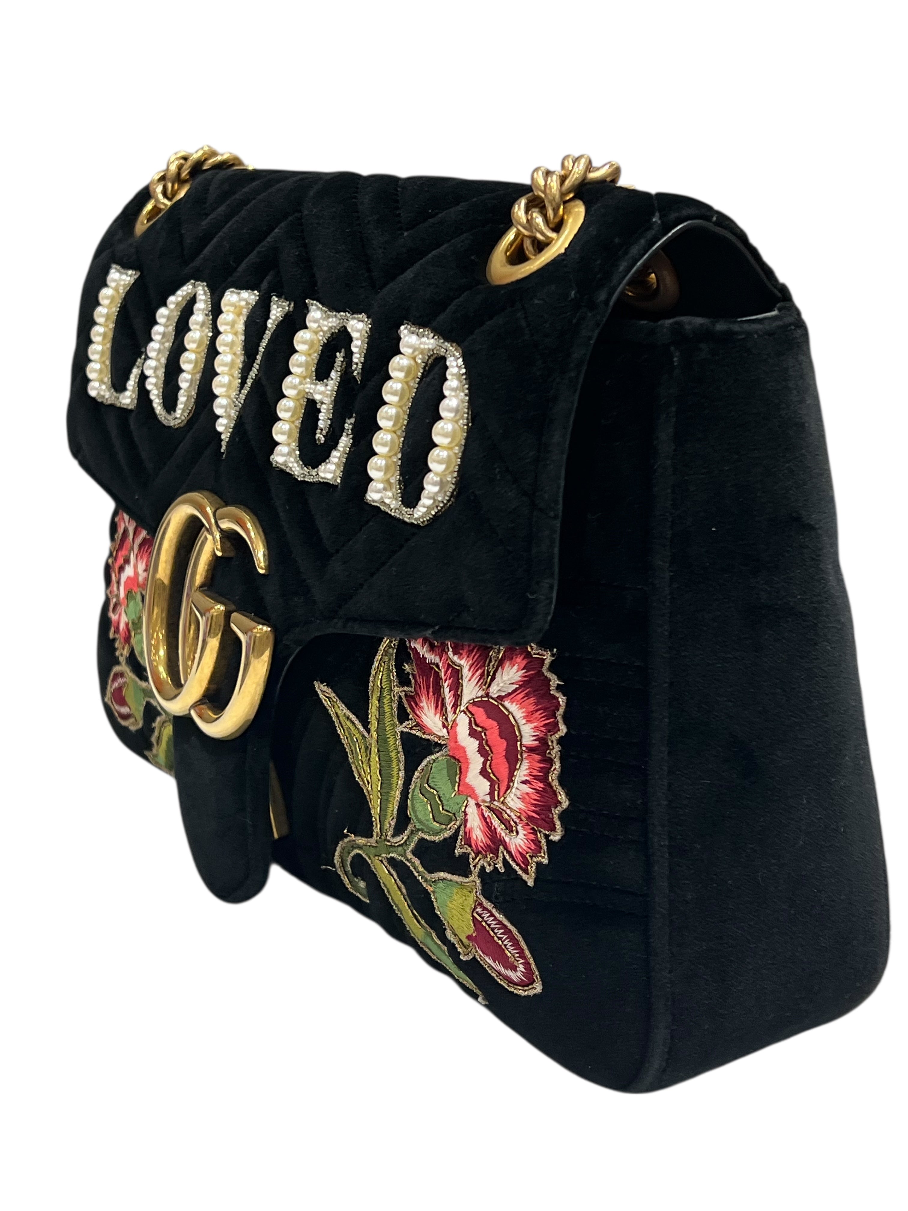 Gucci - sac marmont GM velours noir et broderies