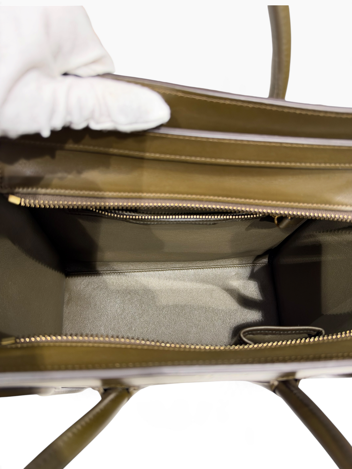 Céline - Sac Luggage MM en cuir kaki et beige