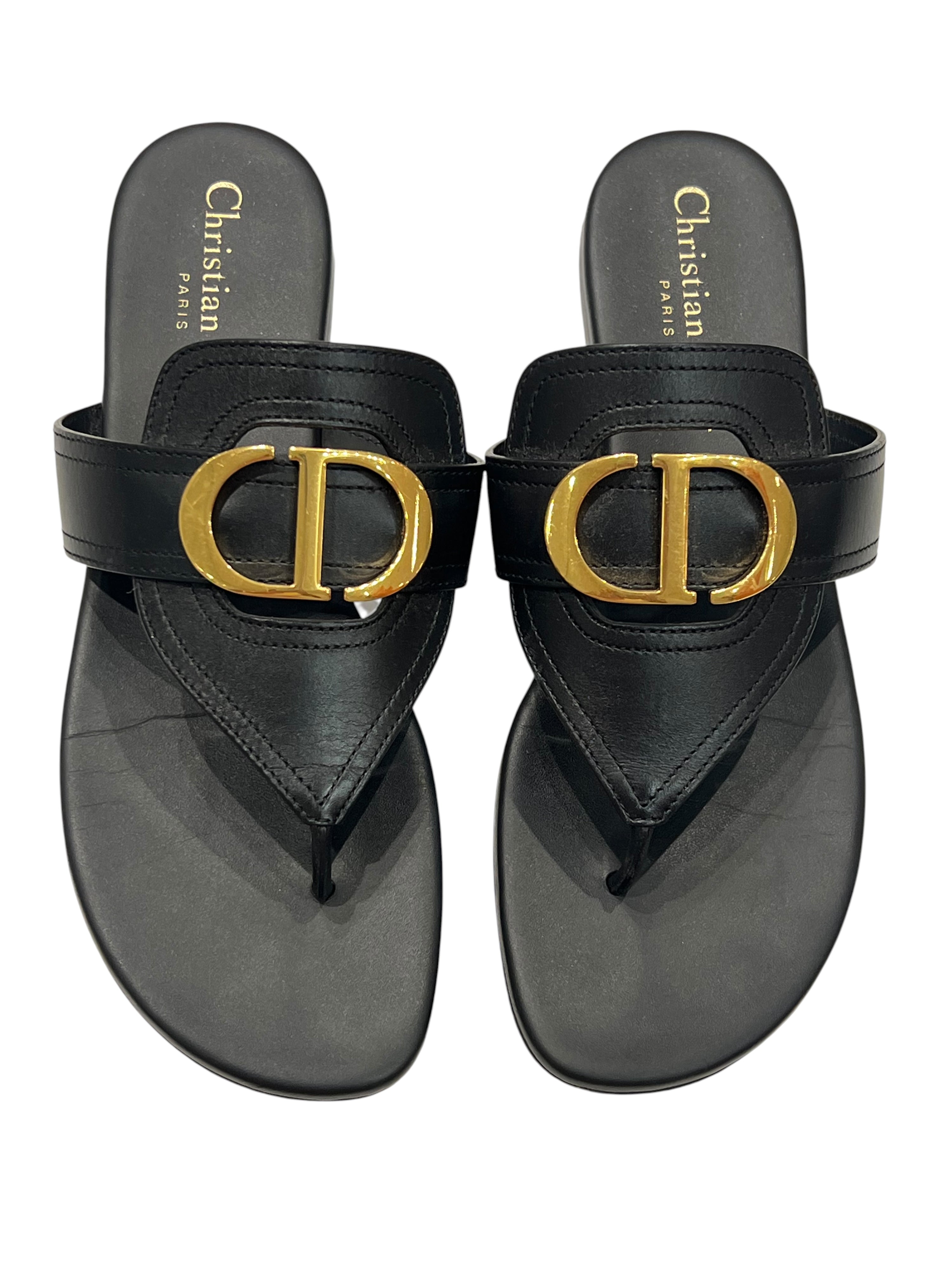 Dior - tongs en cuir noir 30 Montaigne T36