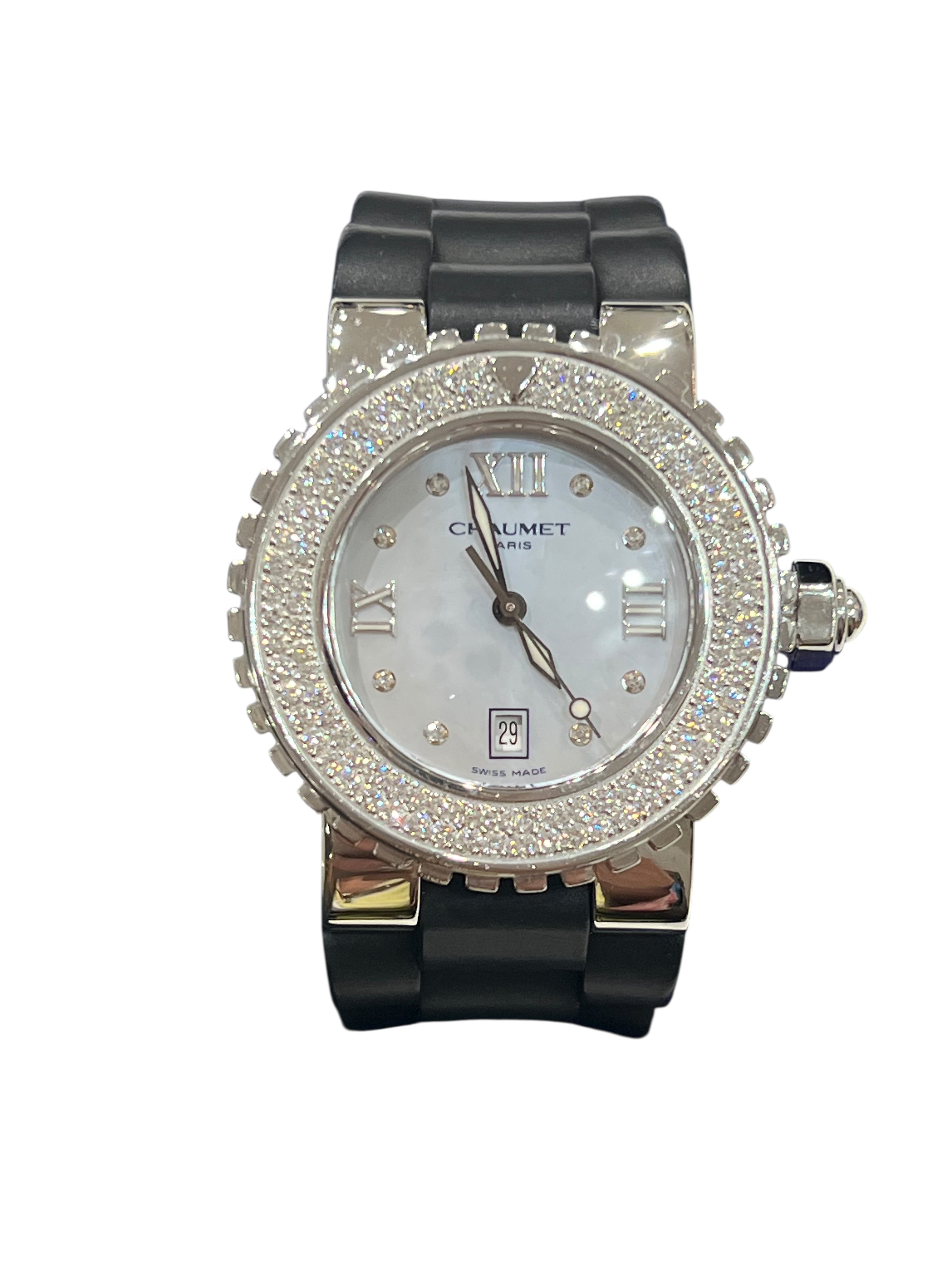 Chaumet - Orologio Class One con cinturino in caucciù e acciaio, lunetta con diamanti