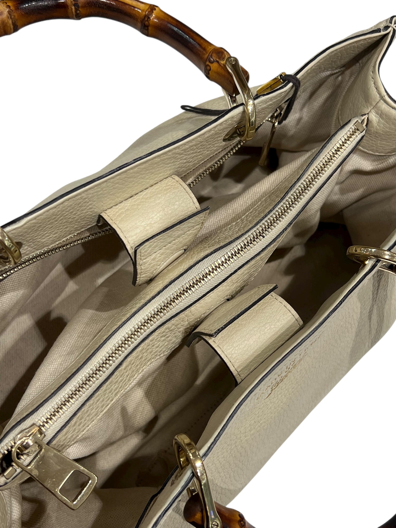 Gucci - sac cabas cuir beige, anses bambou