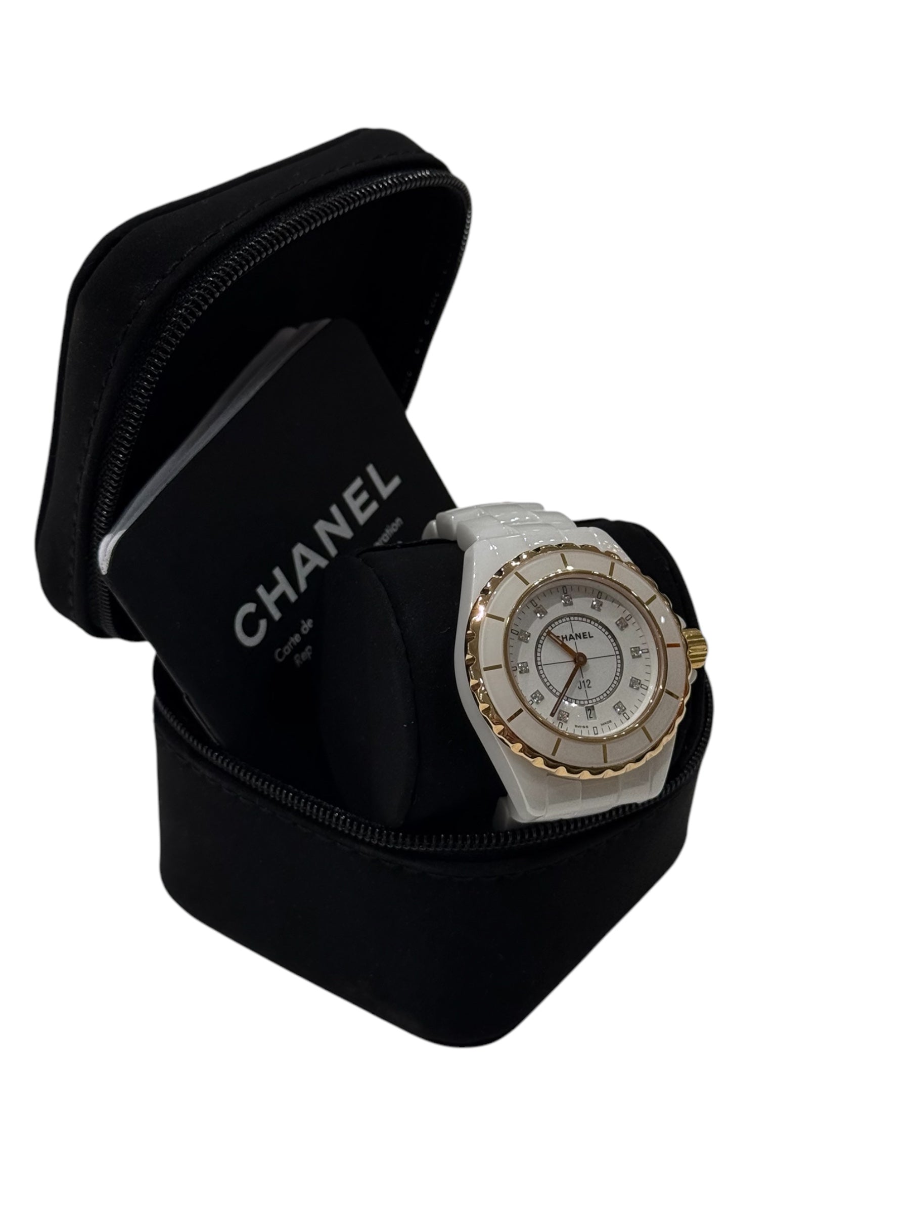 Chanel - J12 33mm index diamants et lunette or jaune
