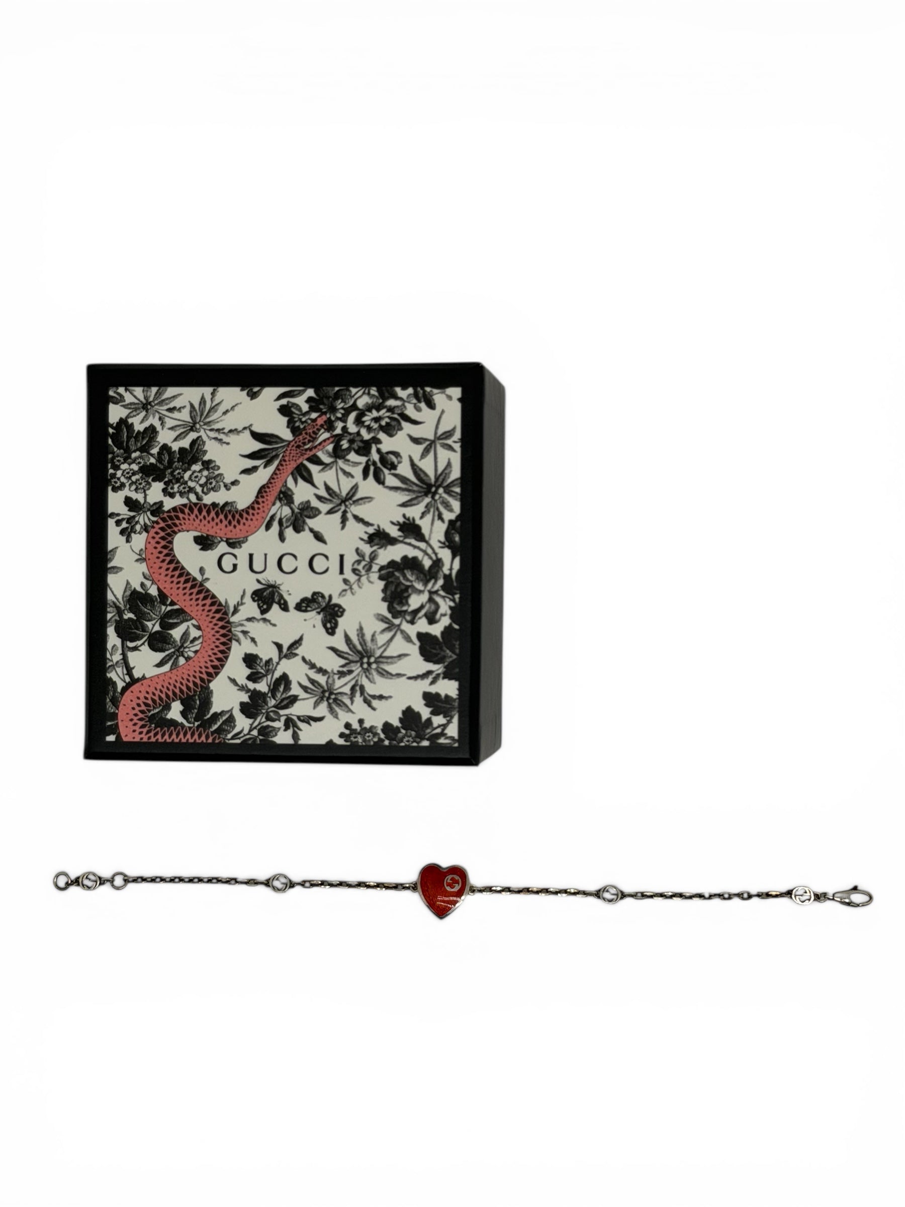 Gucci - Bracelet cœur rouge en émail et argent