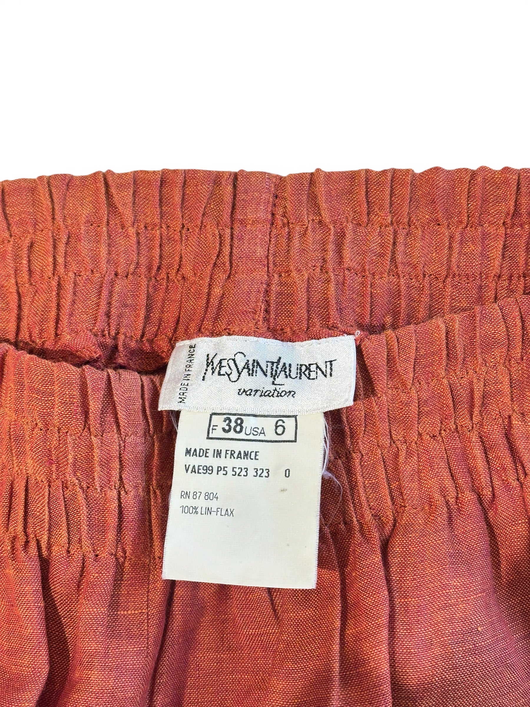 Saint Laurent Pantalon en Lin Terracota T38 | Les Folies d’Eugénie