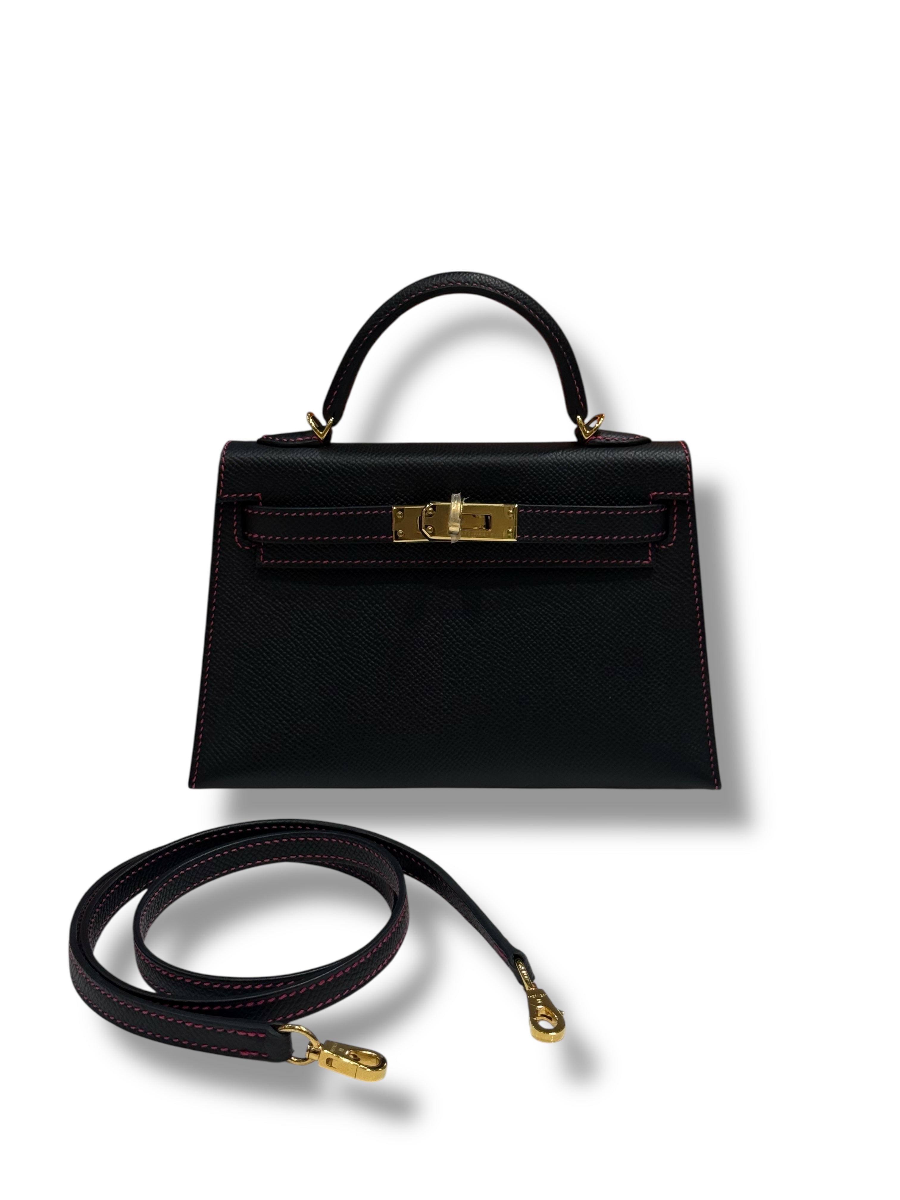Hermès - Sac Mini Kelly Noir et Rose Extrême commande spéciale