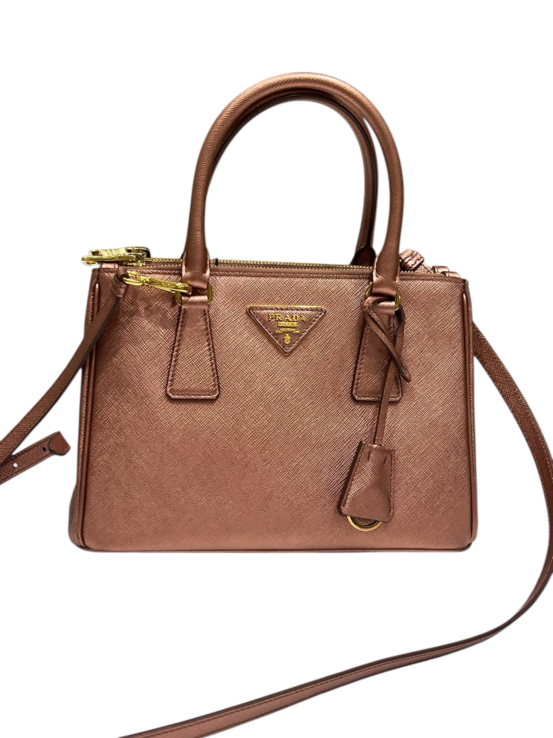 Prada - Small Galleria bag in rose gold Saffiano leather